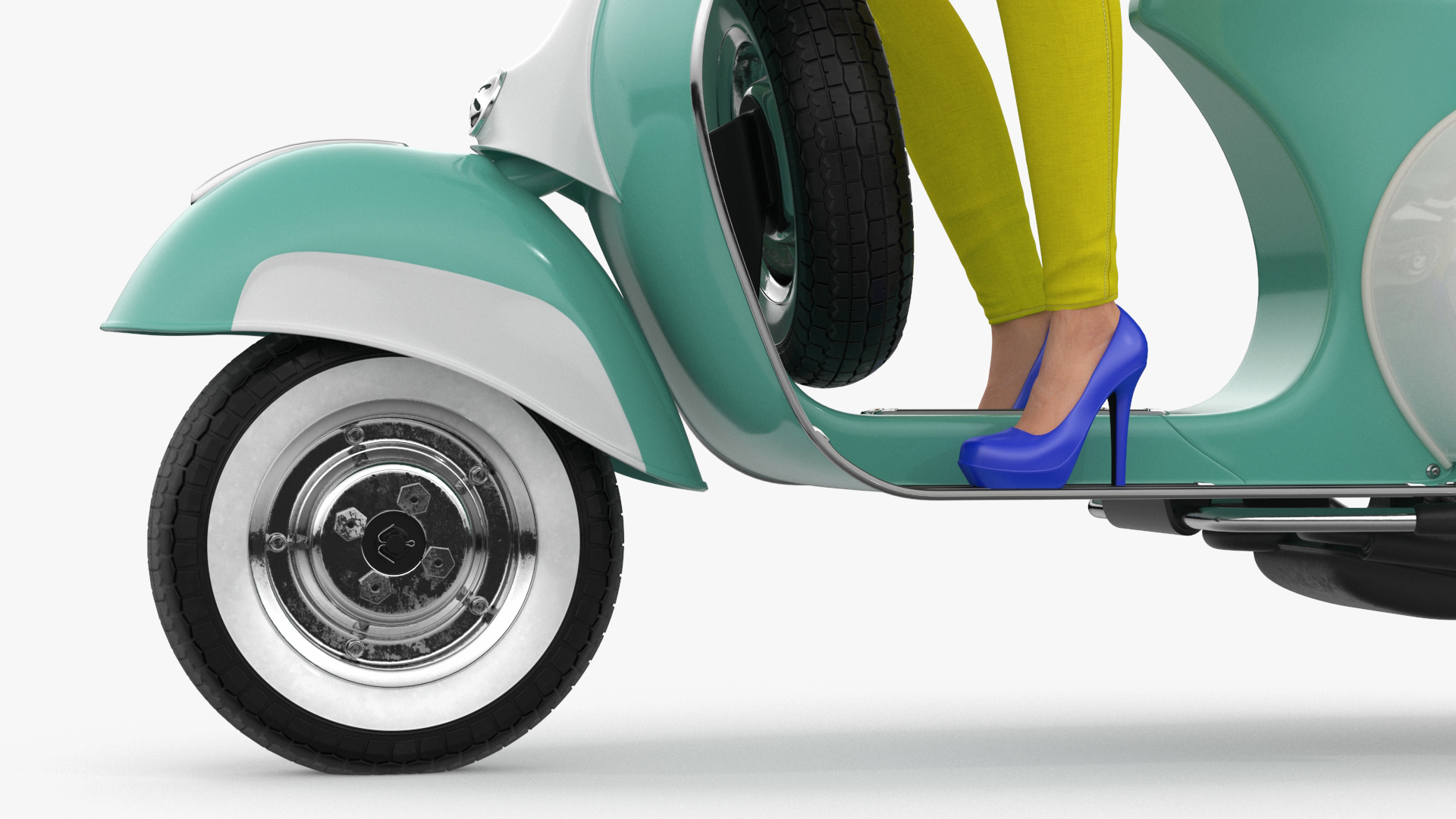 3D Woman Riding Vespa 125 Retro Scooter
