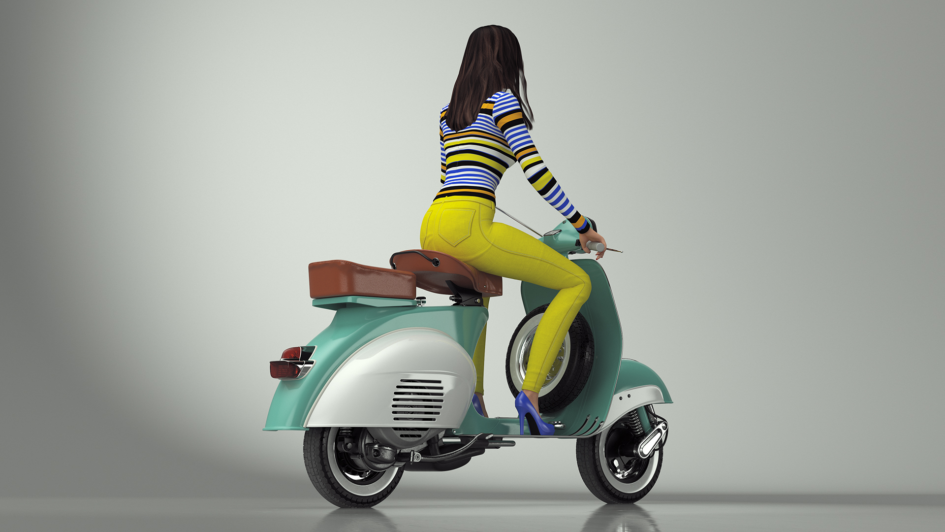 3D Woman Riding Vespa 125 Retro Scooter