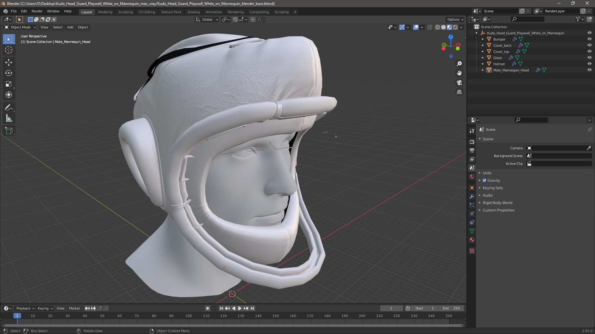 3D Kudo Head Guard Playwell White on Mannequin model