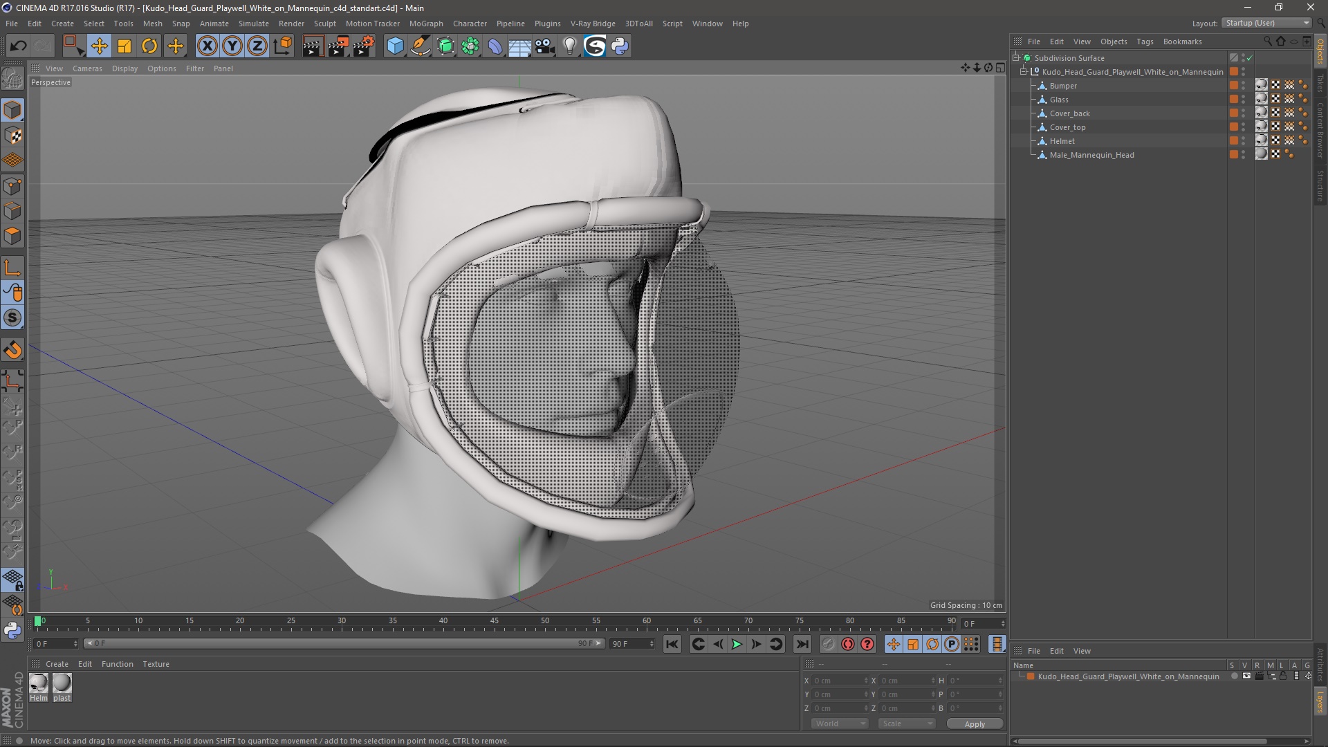 3D Kudo Head Guard Playwell White on Mannequin model
