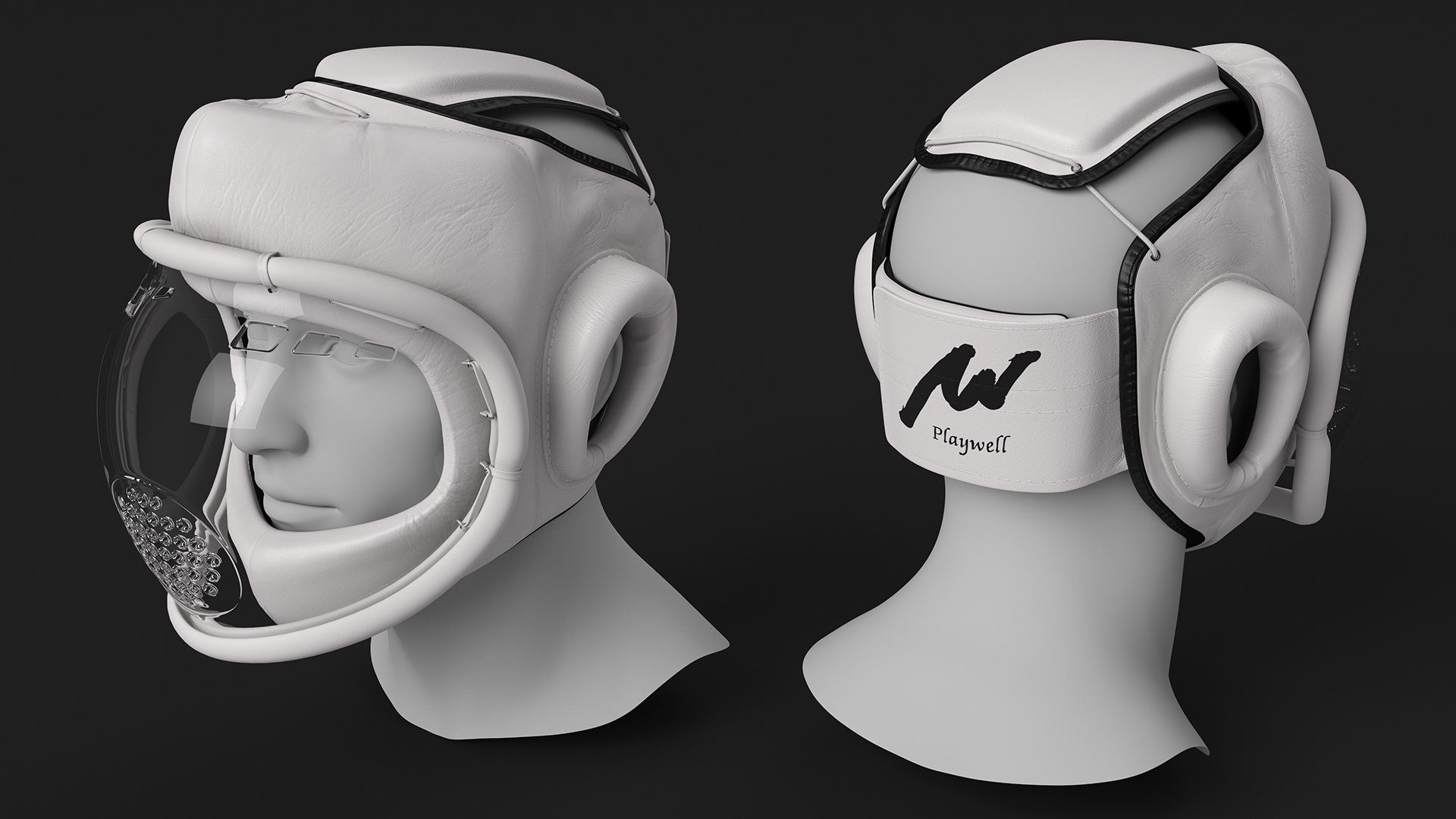 3D Kudo Head Guard Playwell White on Mannequin model