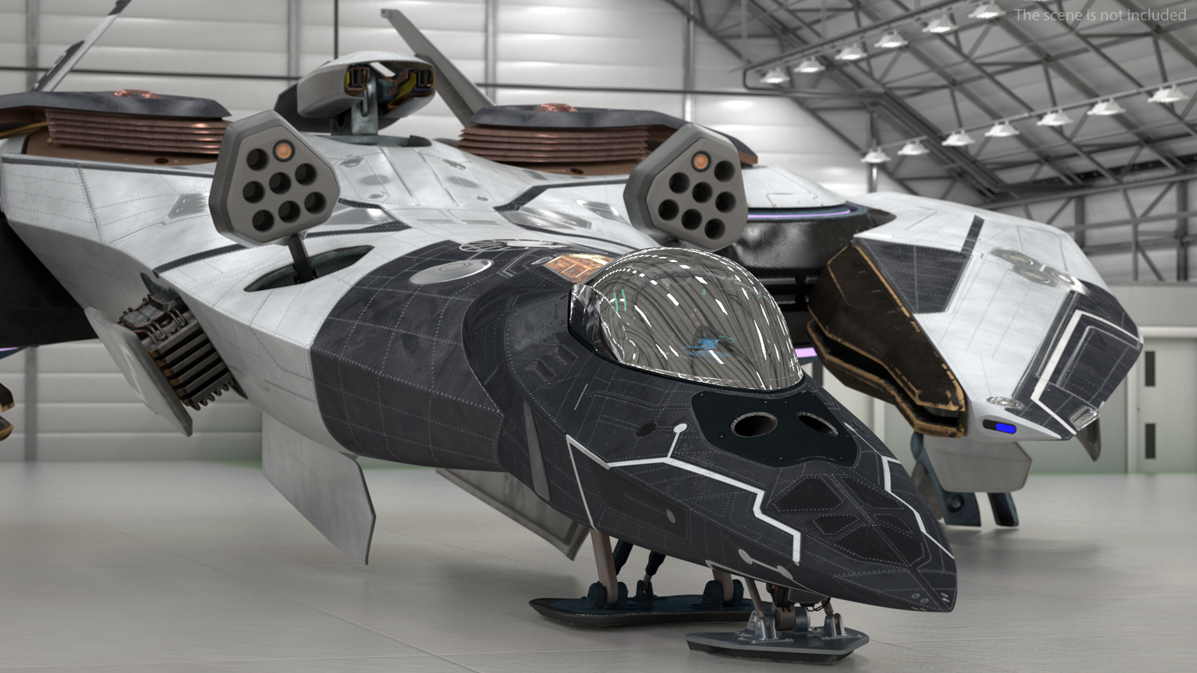 3D Sci Fi Fighter Jet Black Rigged