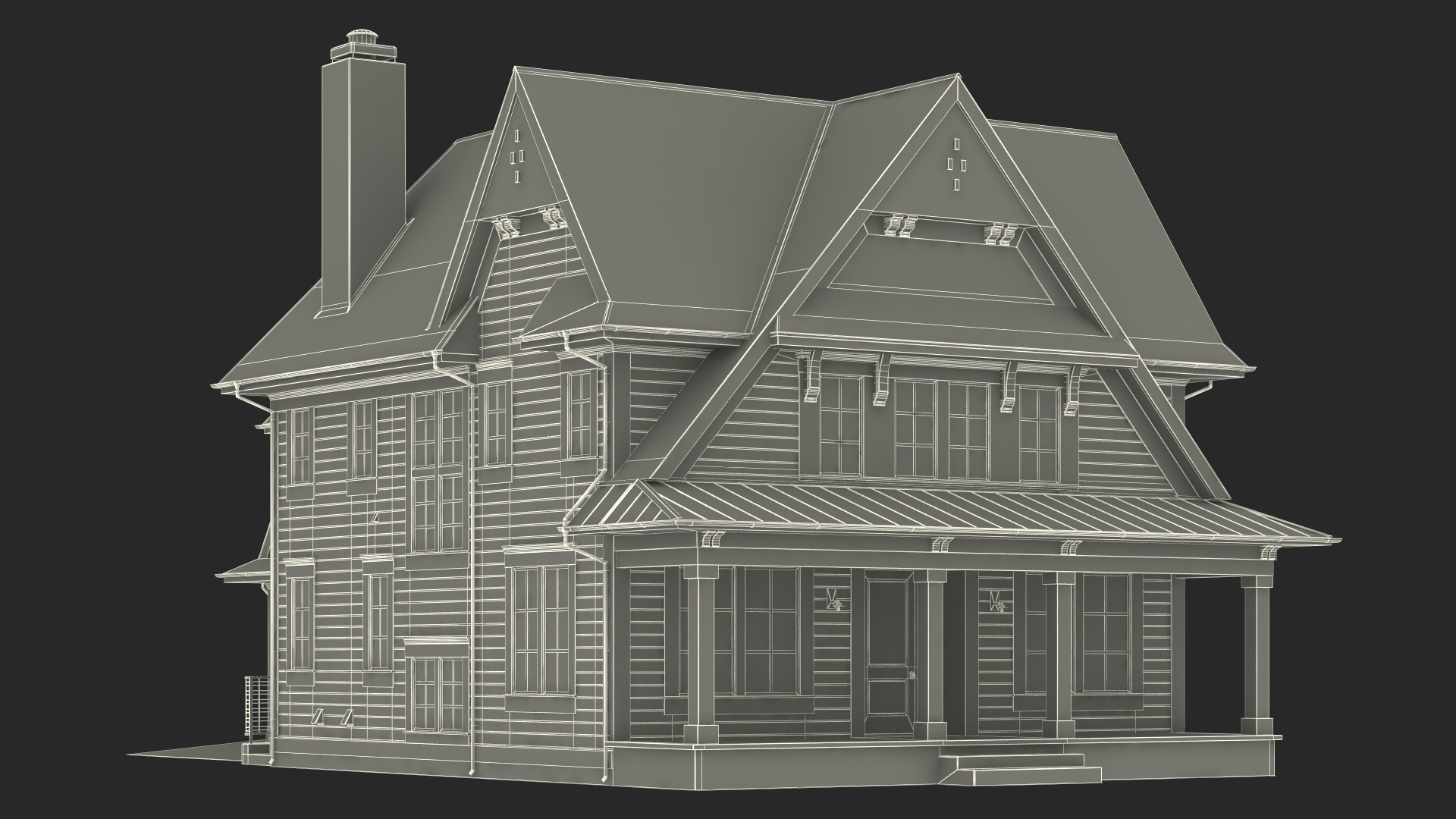 3D Large American House with Garage Beige model