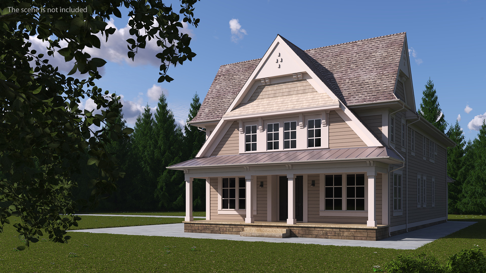 3D Large American House with Garage Beige model