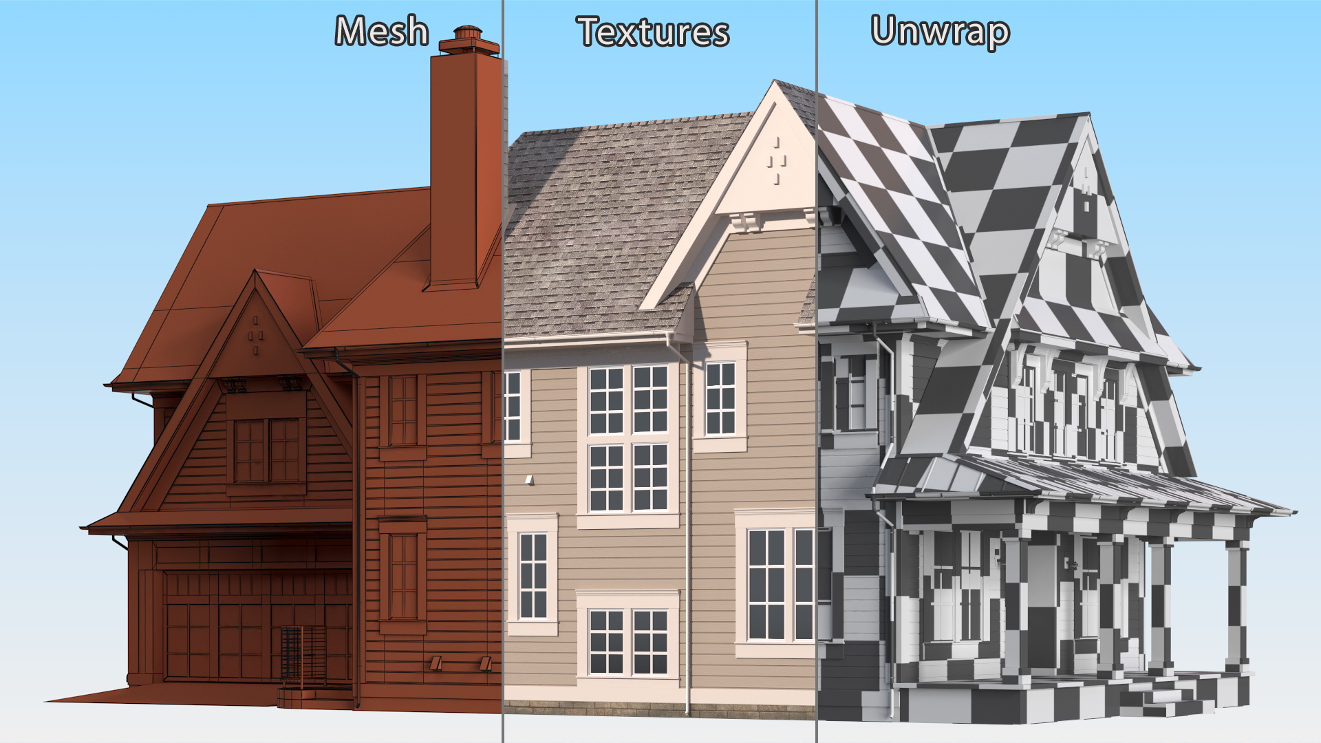 3D Large American House with Garage Beige model