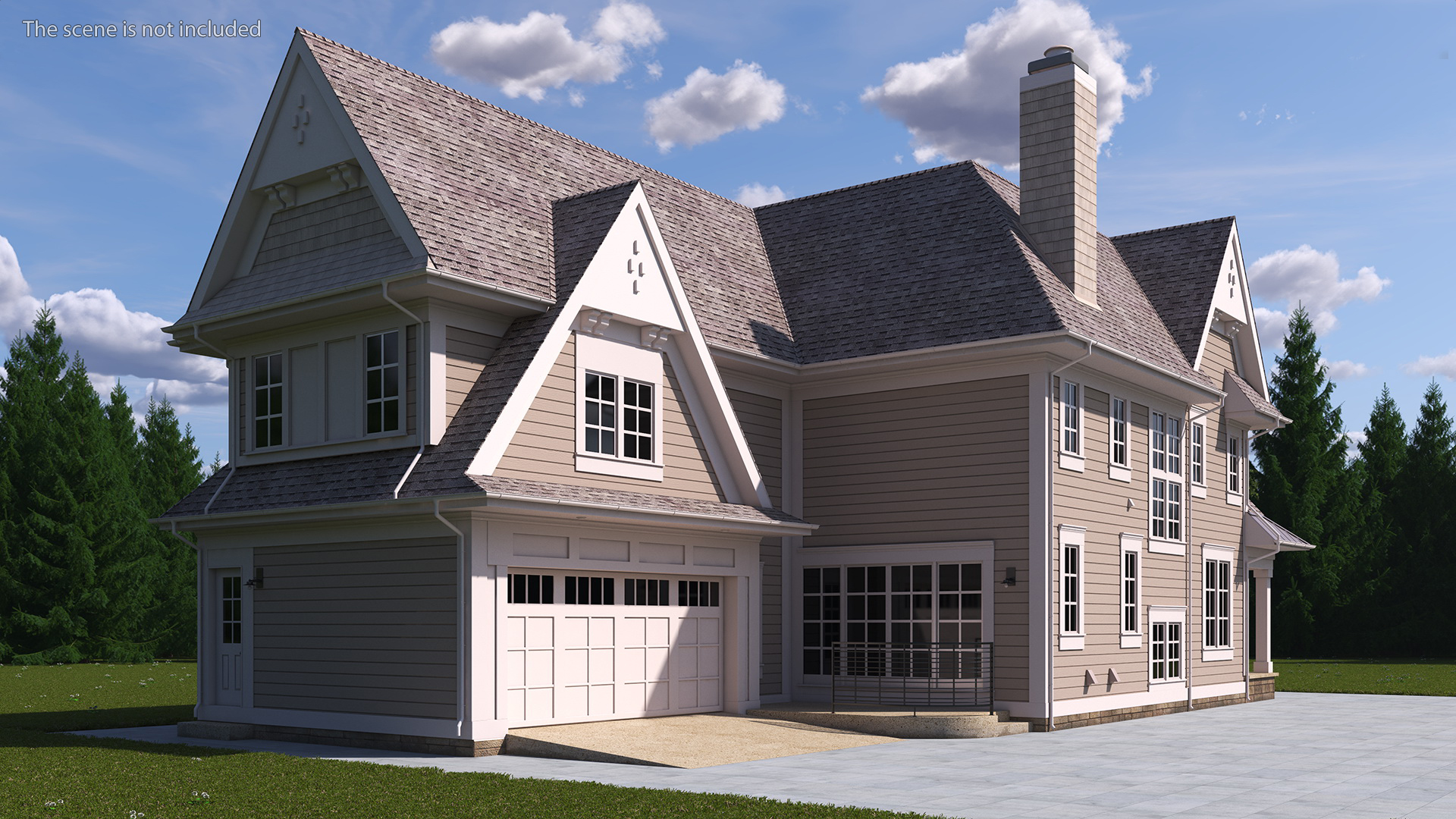 3D Large American House with Garage Beige model