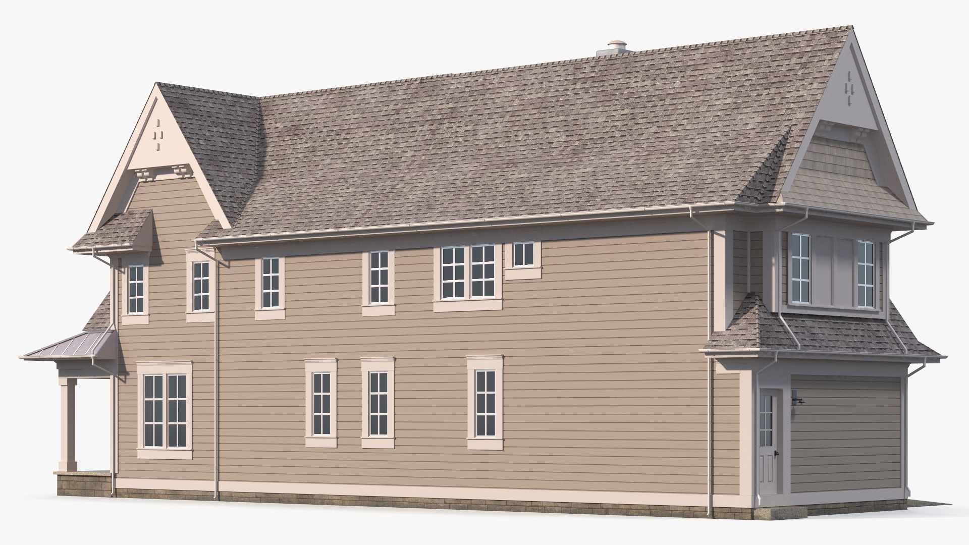 3D Large American House with Garage Beige model