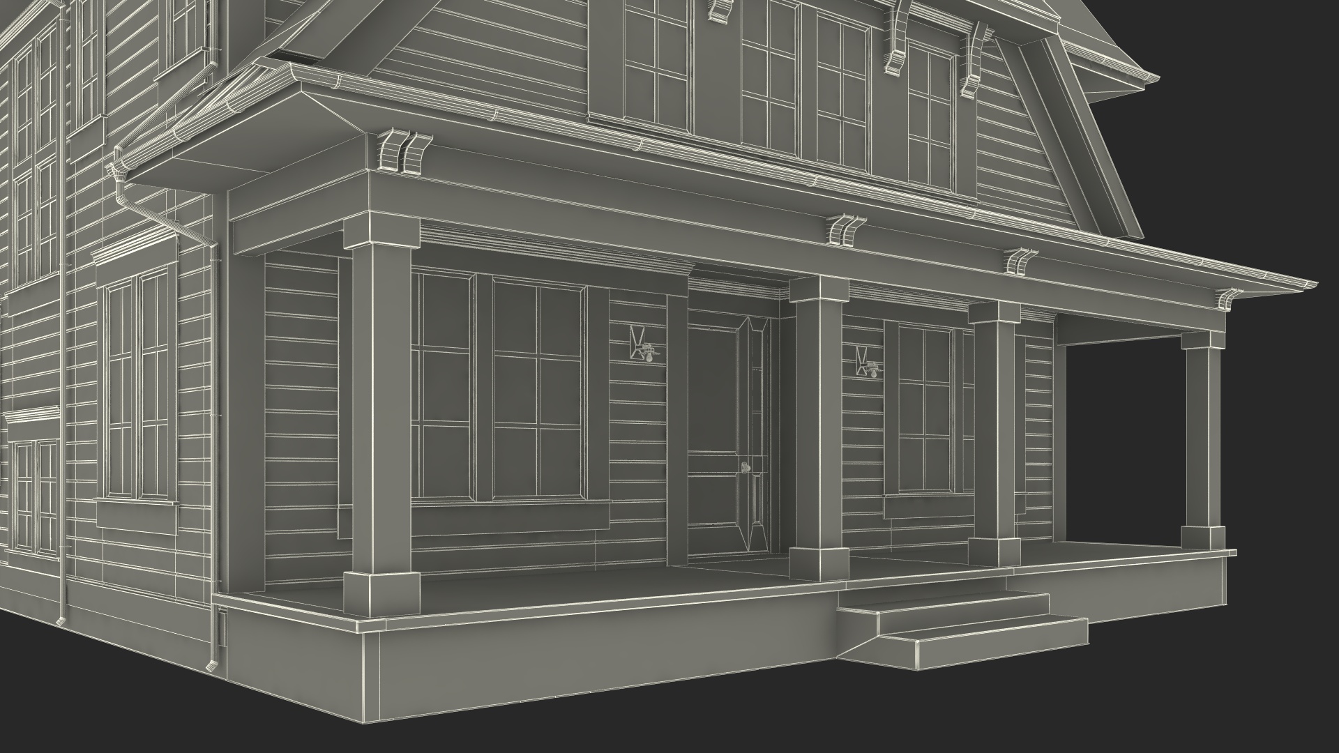 3D Large American House with Garage Beige model