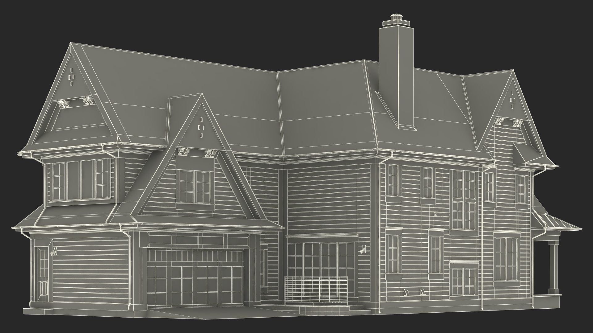 3D Large American House with Garage Beige model