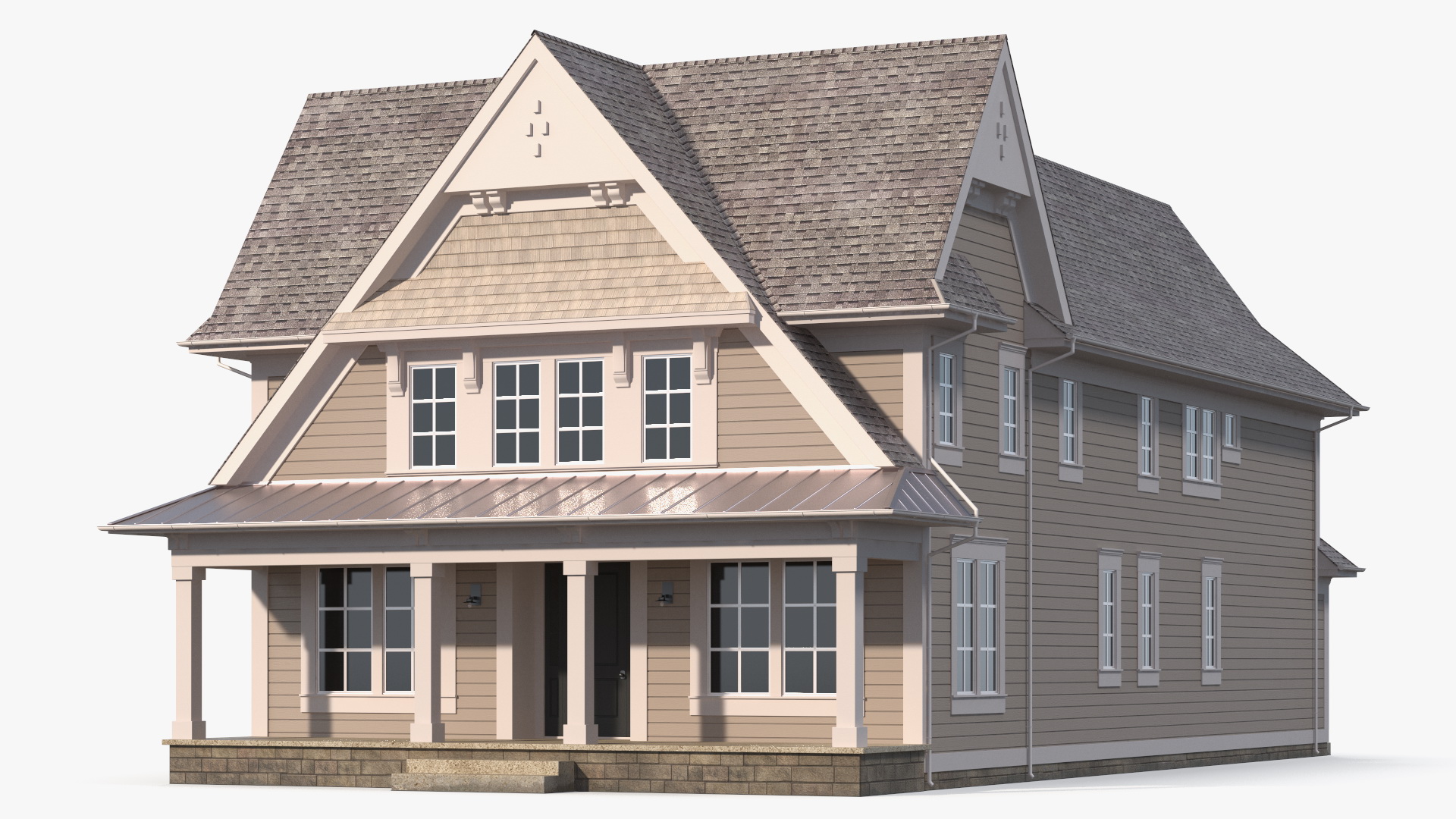 3D Large American House with Garage Beige model