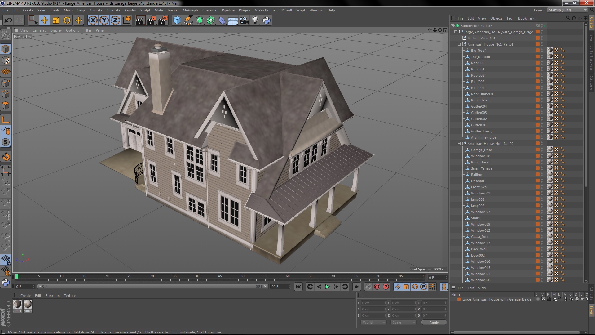 3D Large American House with Garage Beige model