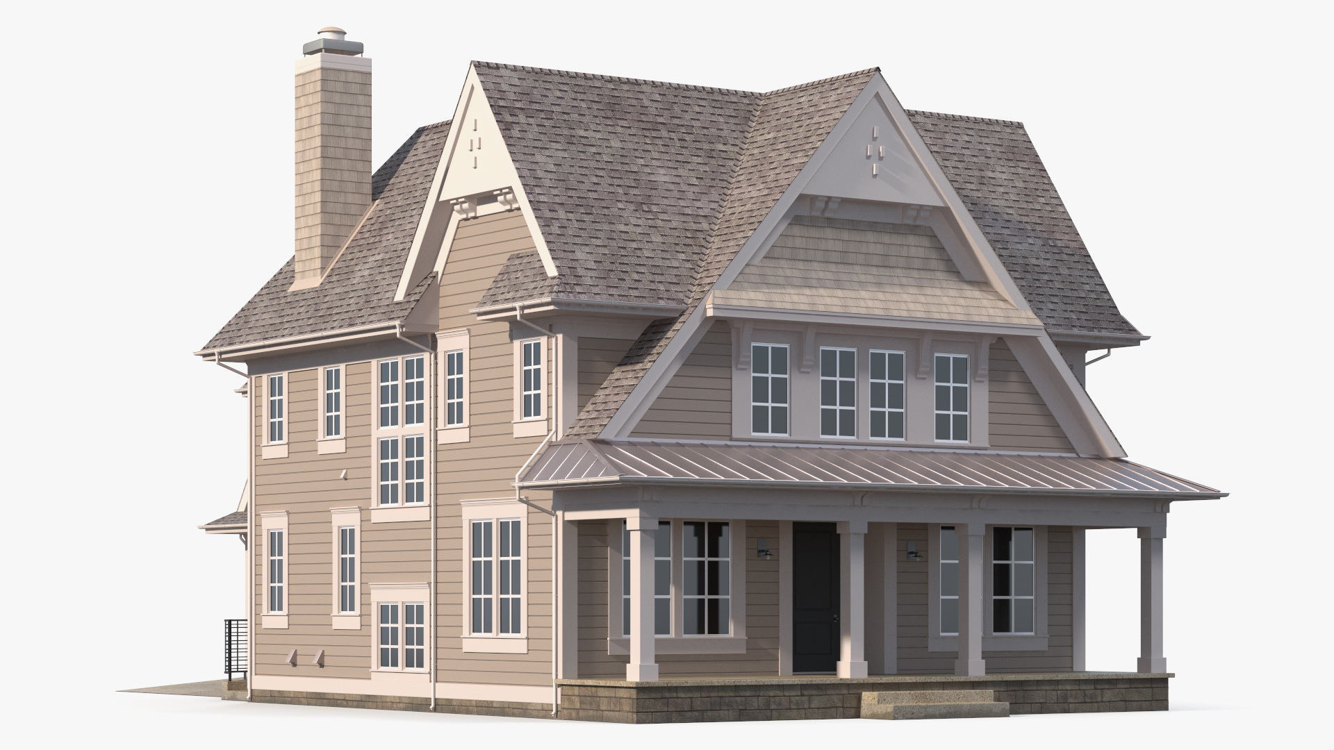 3D Large American House with Garage Beige model