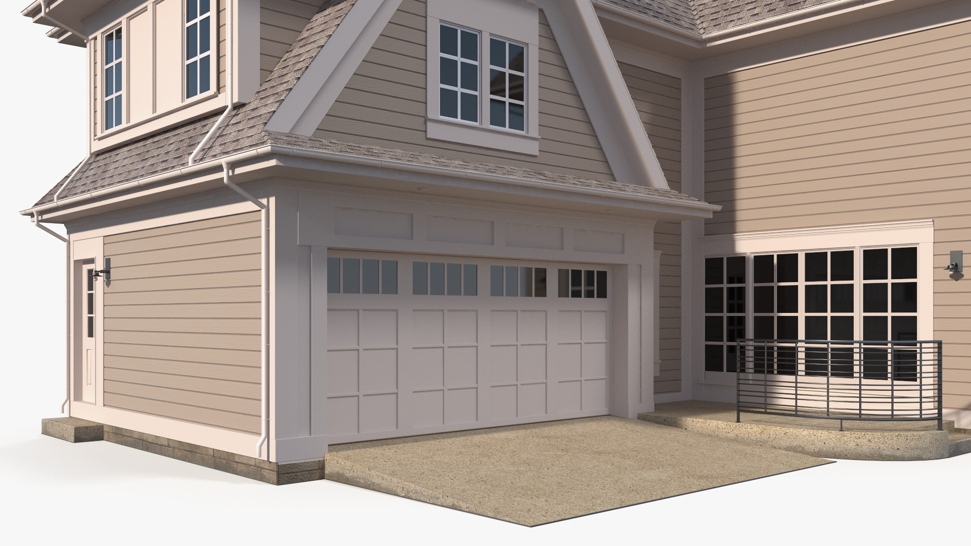 3D Large American House with Garage Beige model
