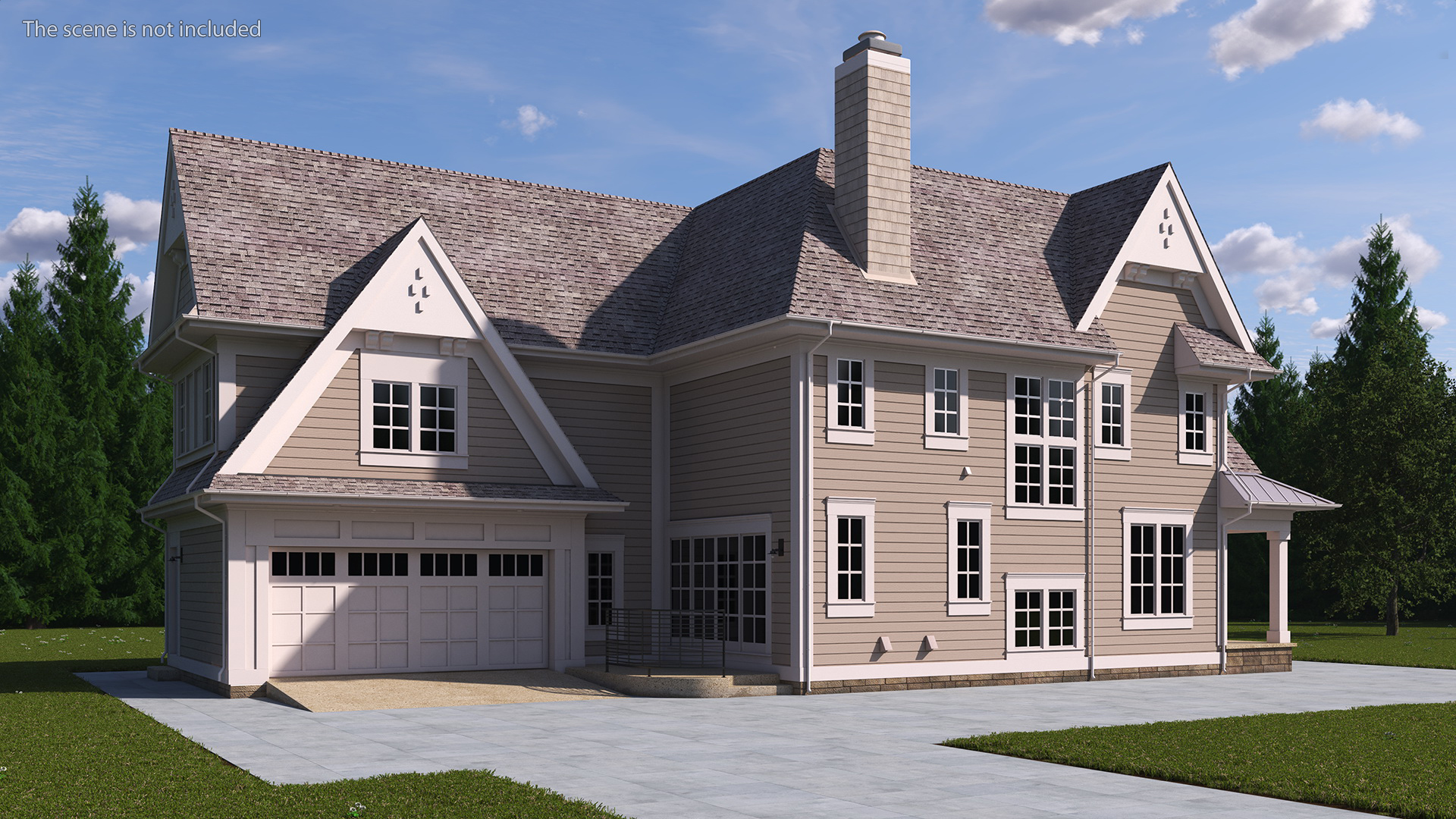 3D Large American House with Garage Beige model