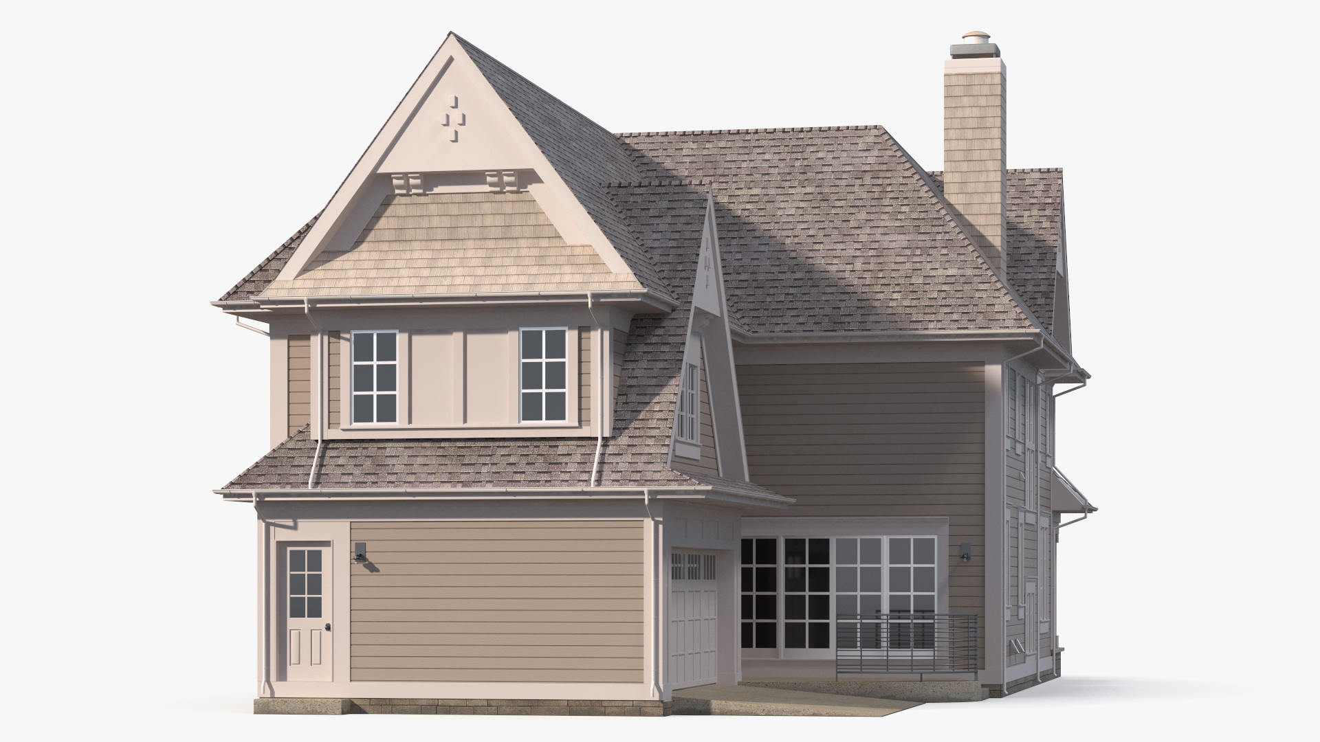 3D Large American House with Garage Beige model