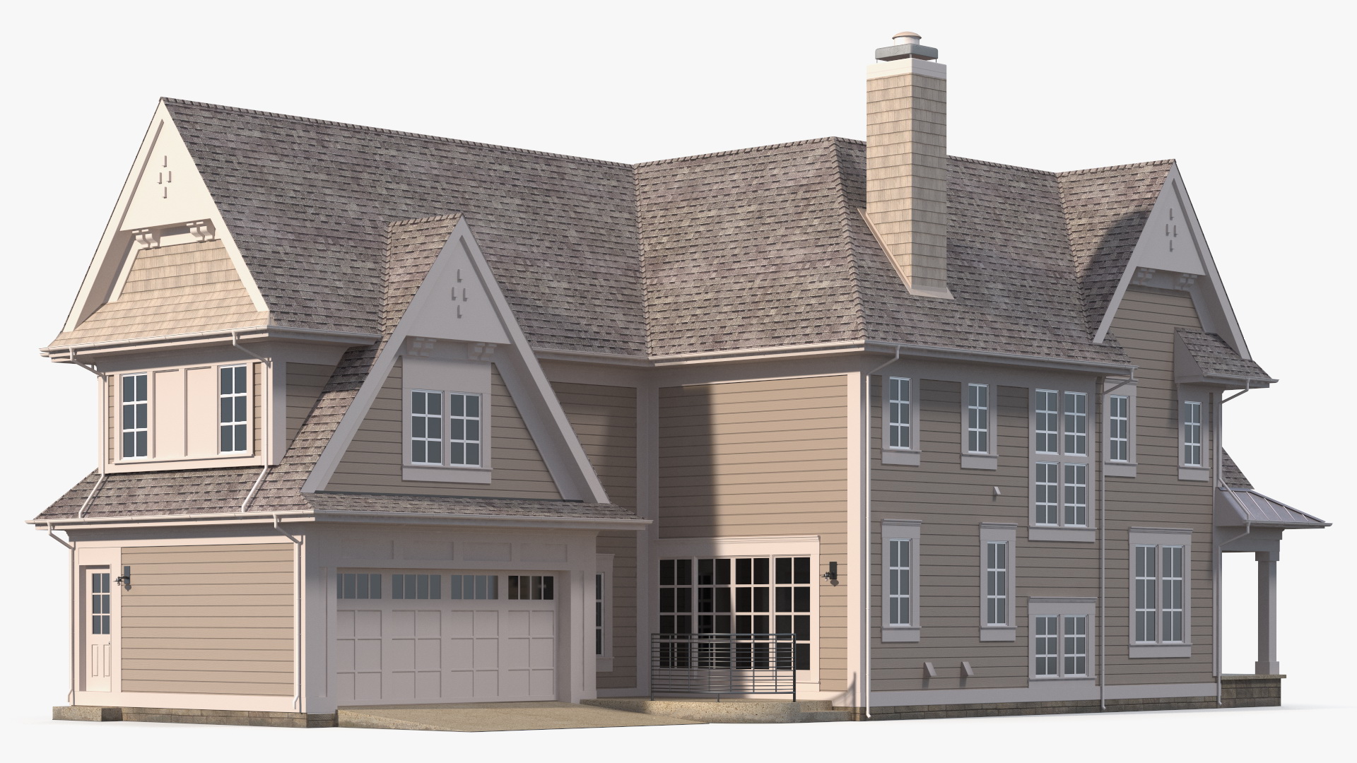 3D Large American House with Garage Beige model
