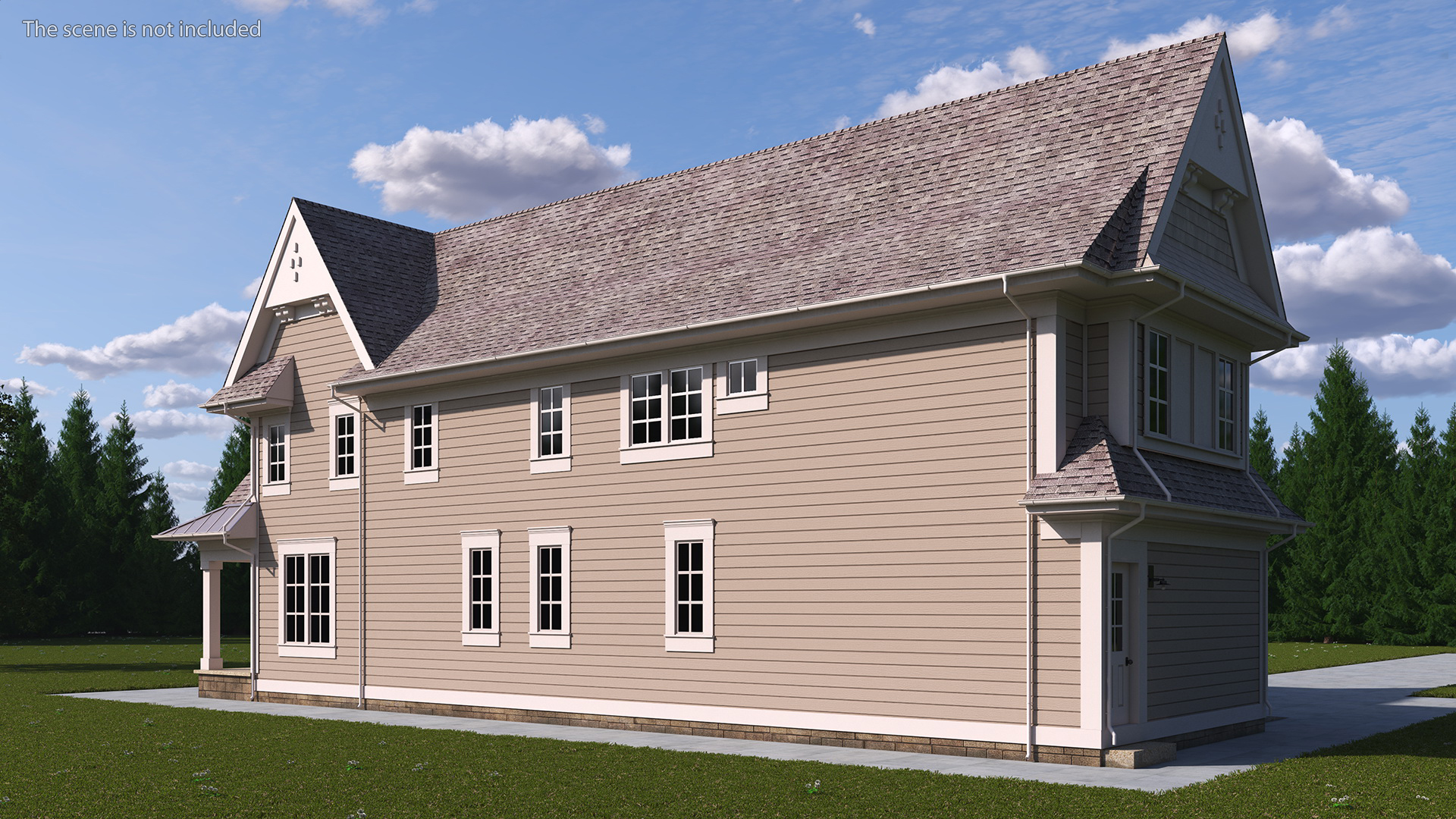 3D Large American House with Garage Beige model