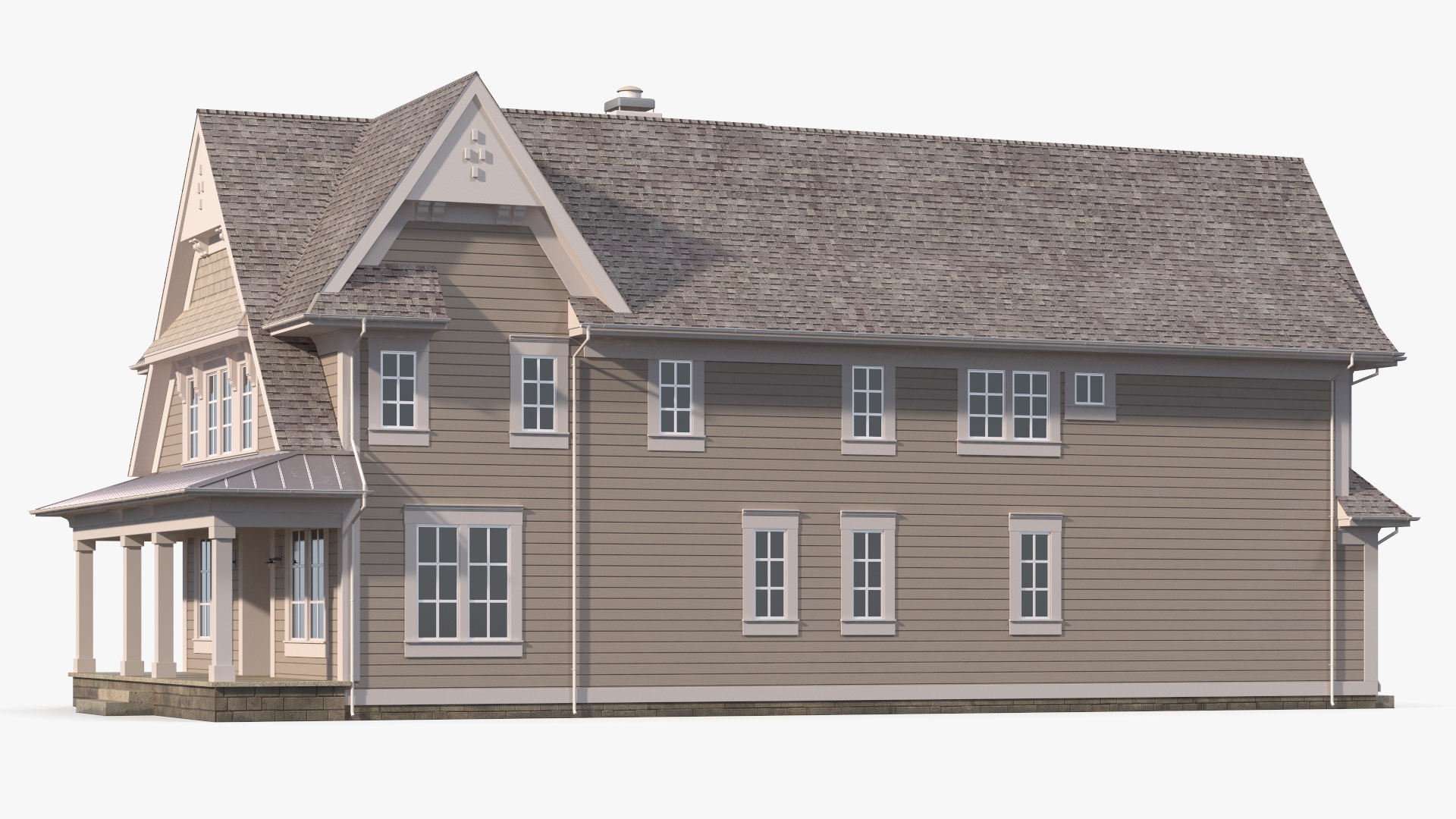 3D Large American House with Garage Beige model