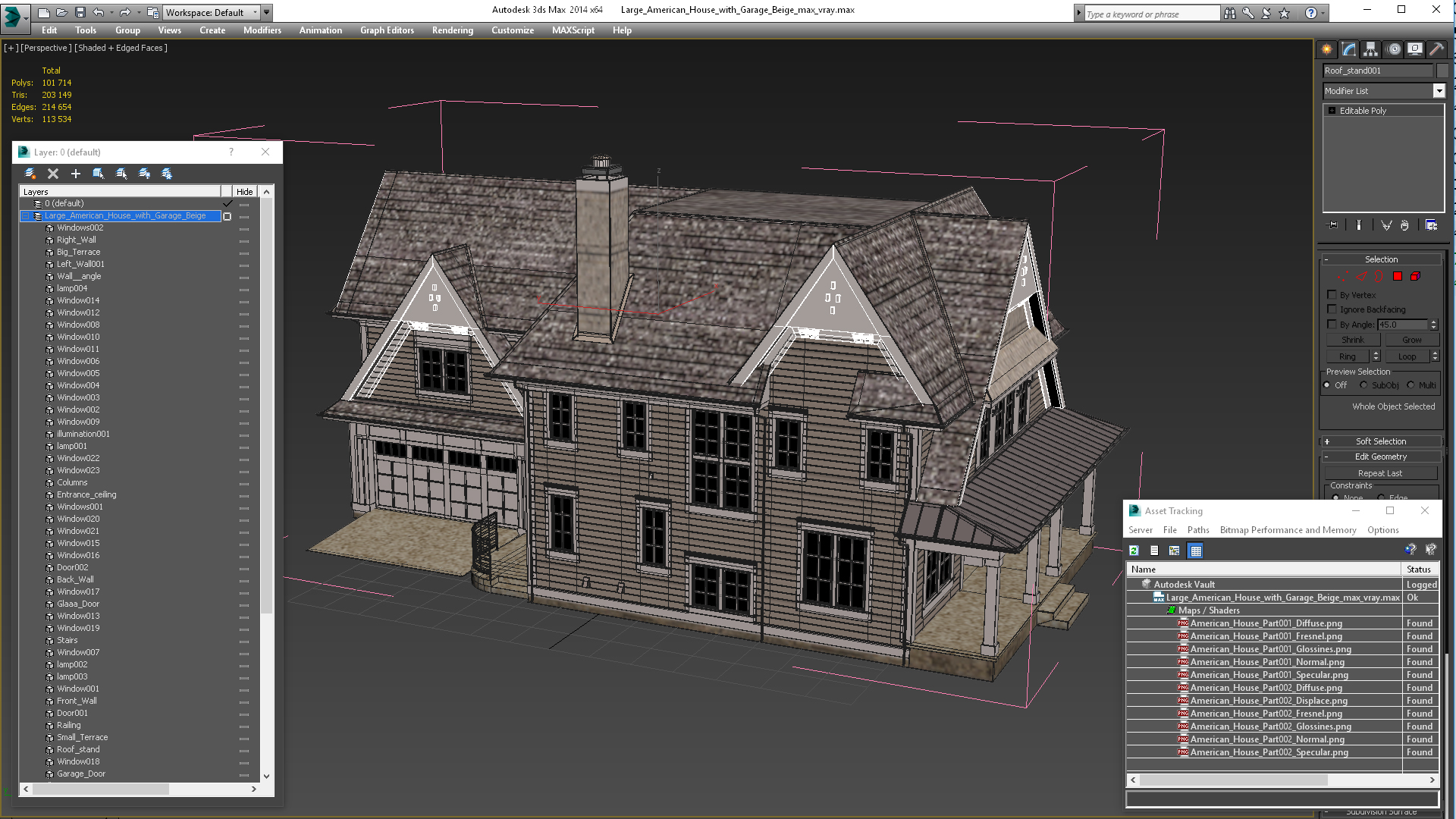 3D Large American House with Garage Beige model