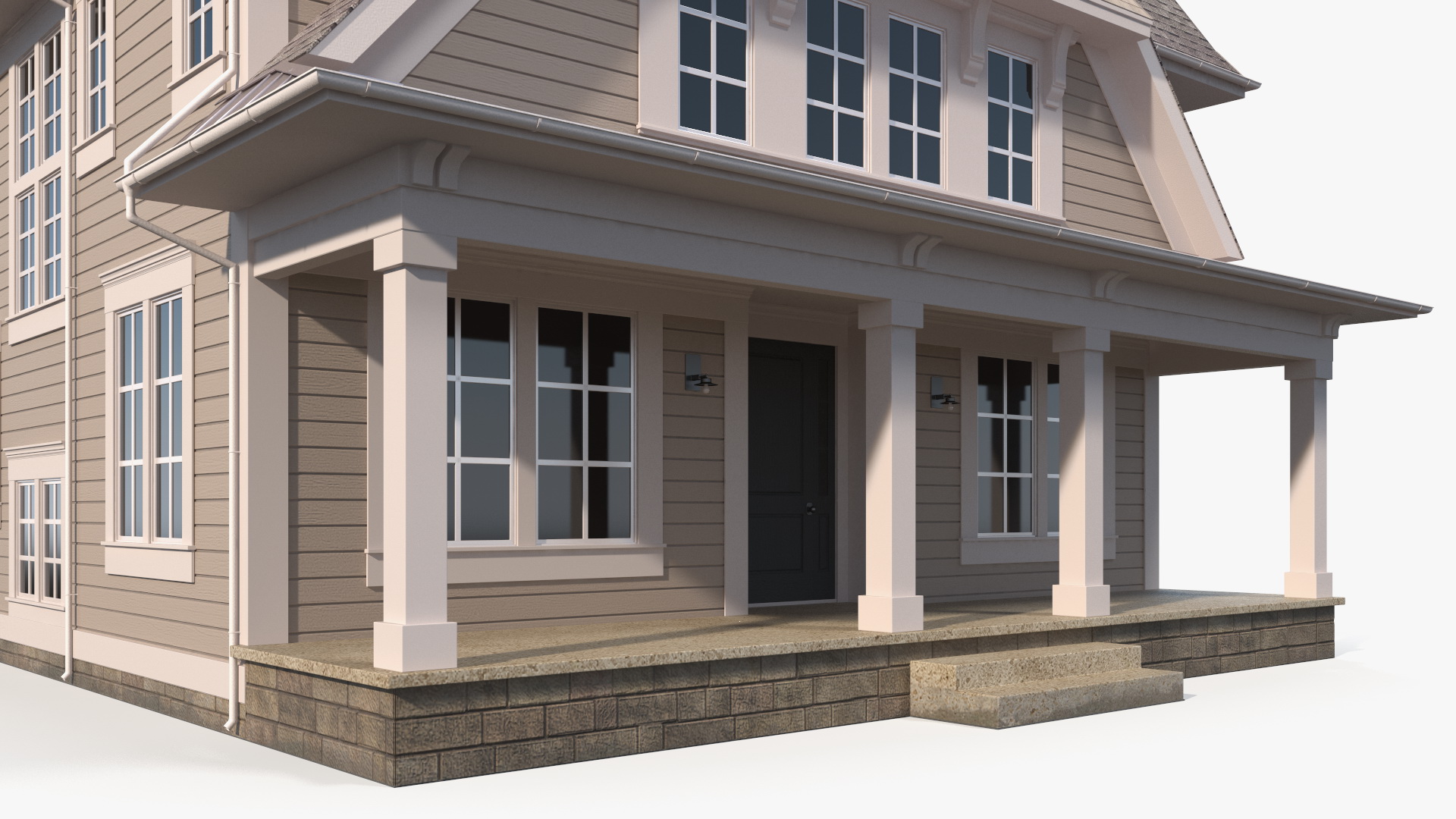 3D Large American House with Garage Beige model