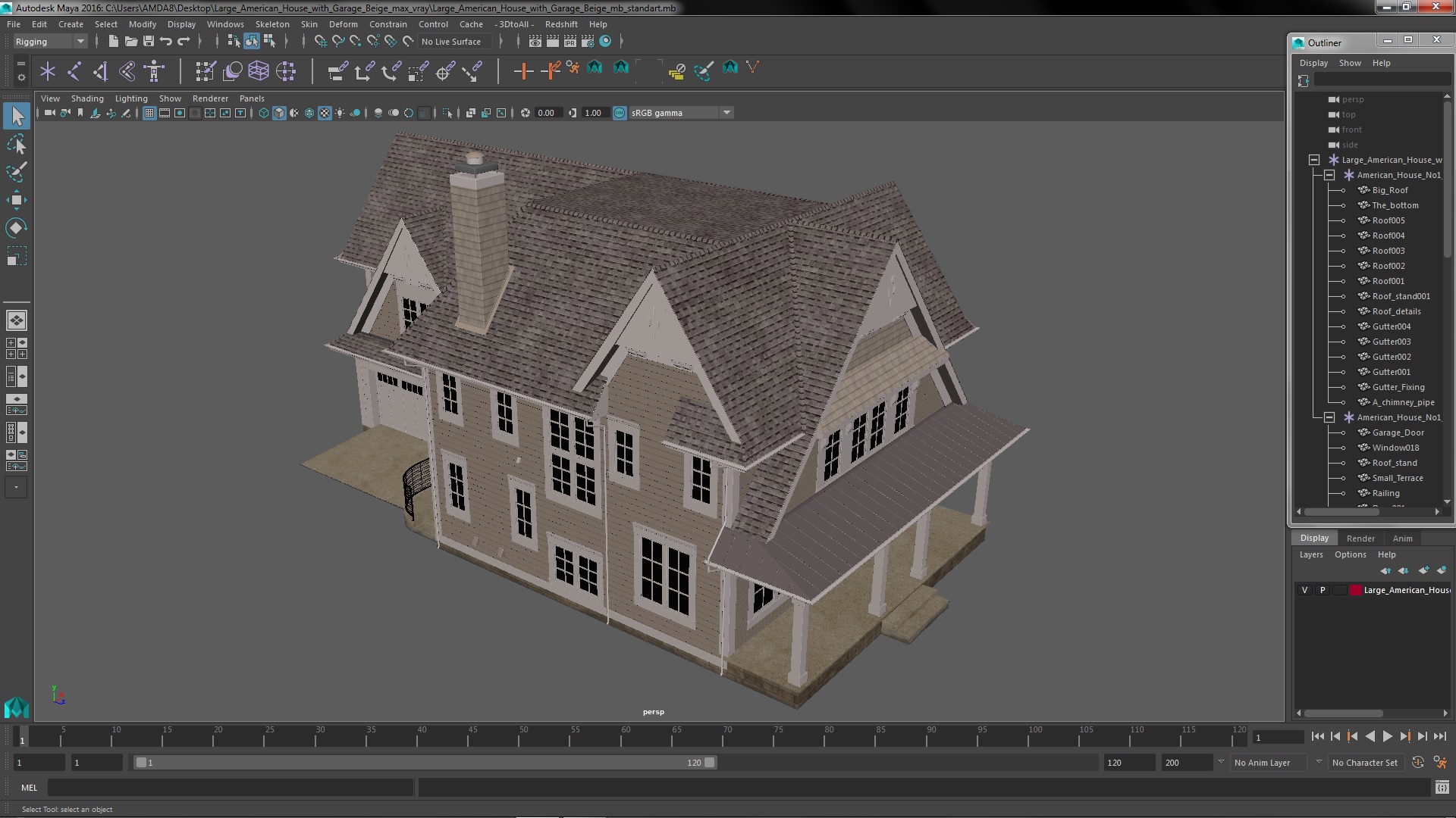 3D Large American House with Garage Beige model