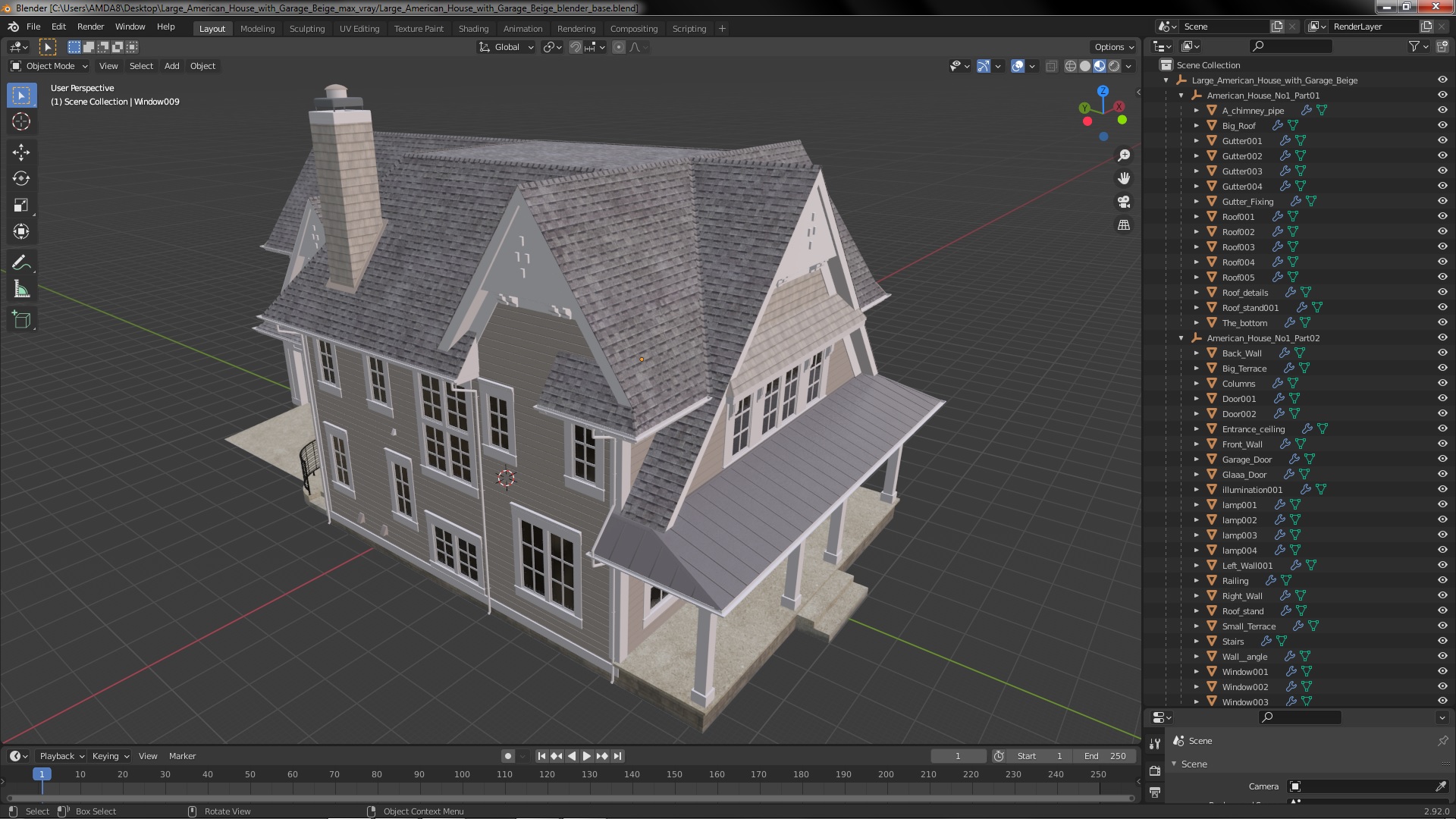 3D Large American House with Garage Beige model