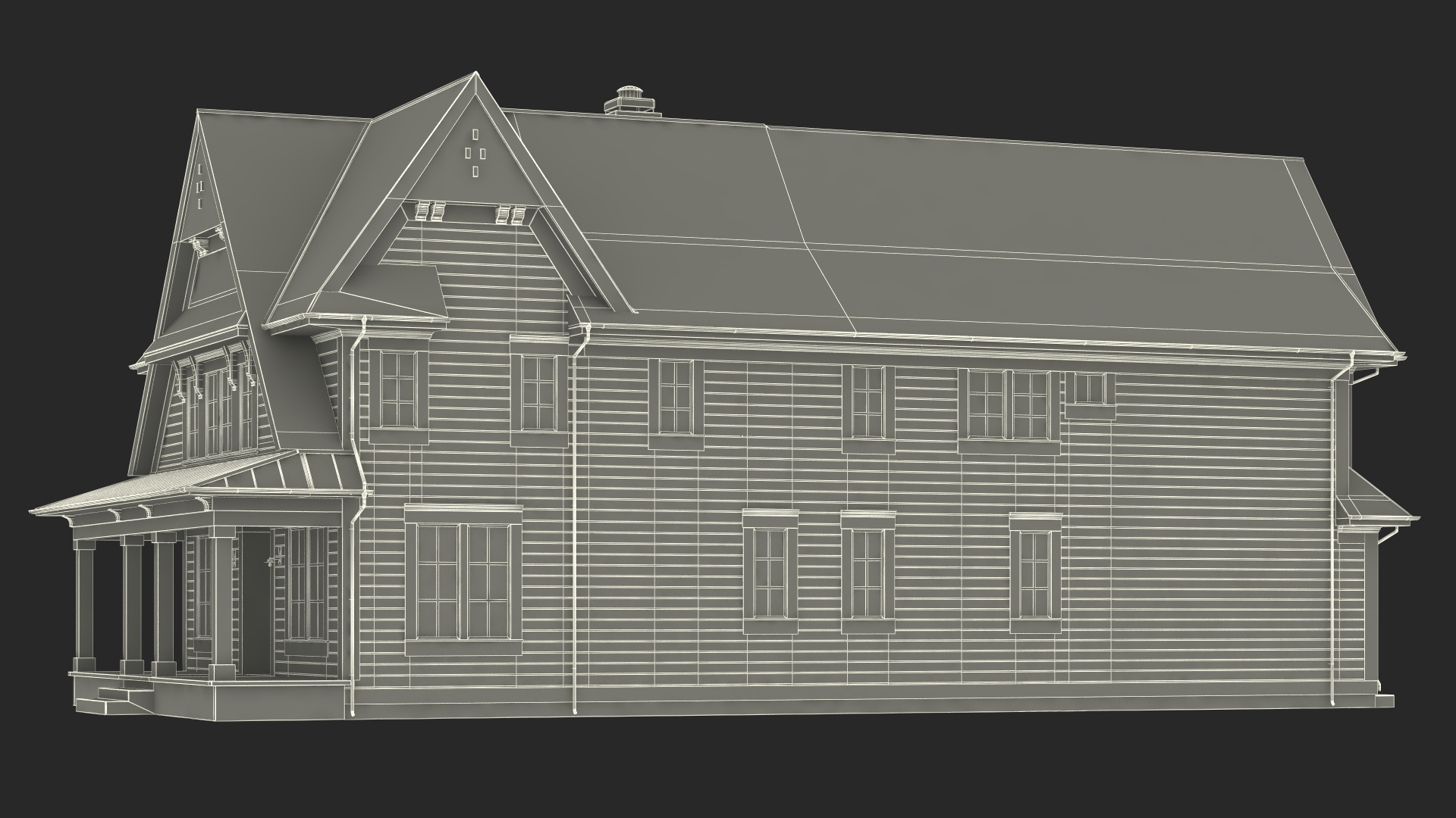 3D Large American House with Garage Beige model
