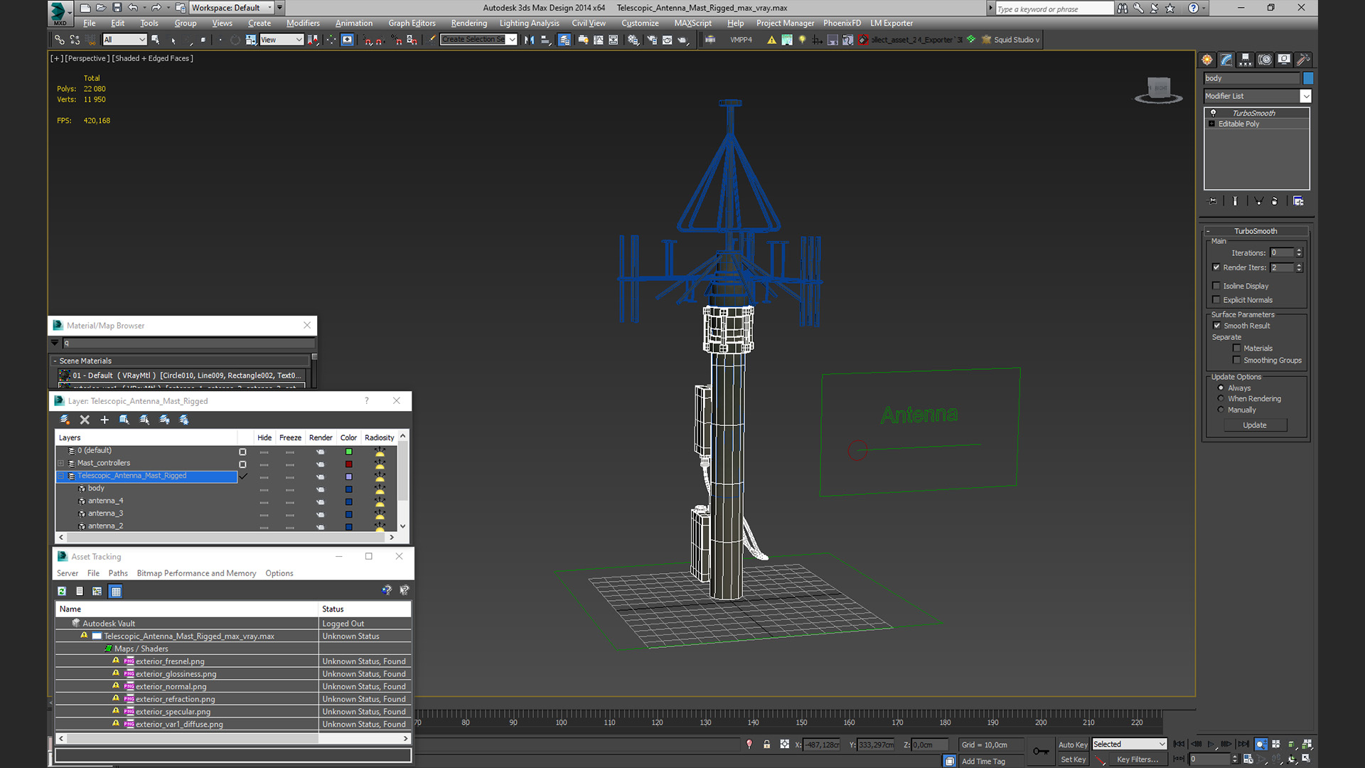 3D model Telescopic Antenna Mast Rigged
