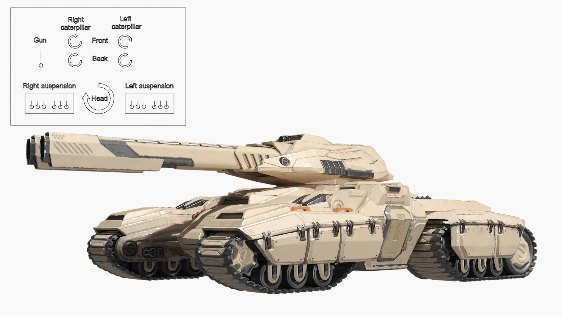 3D Sci Fi Artillery Battle Tank Sand Color Rigged