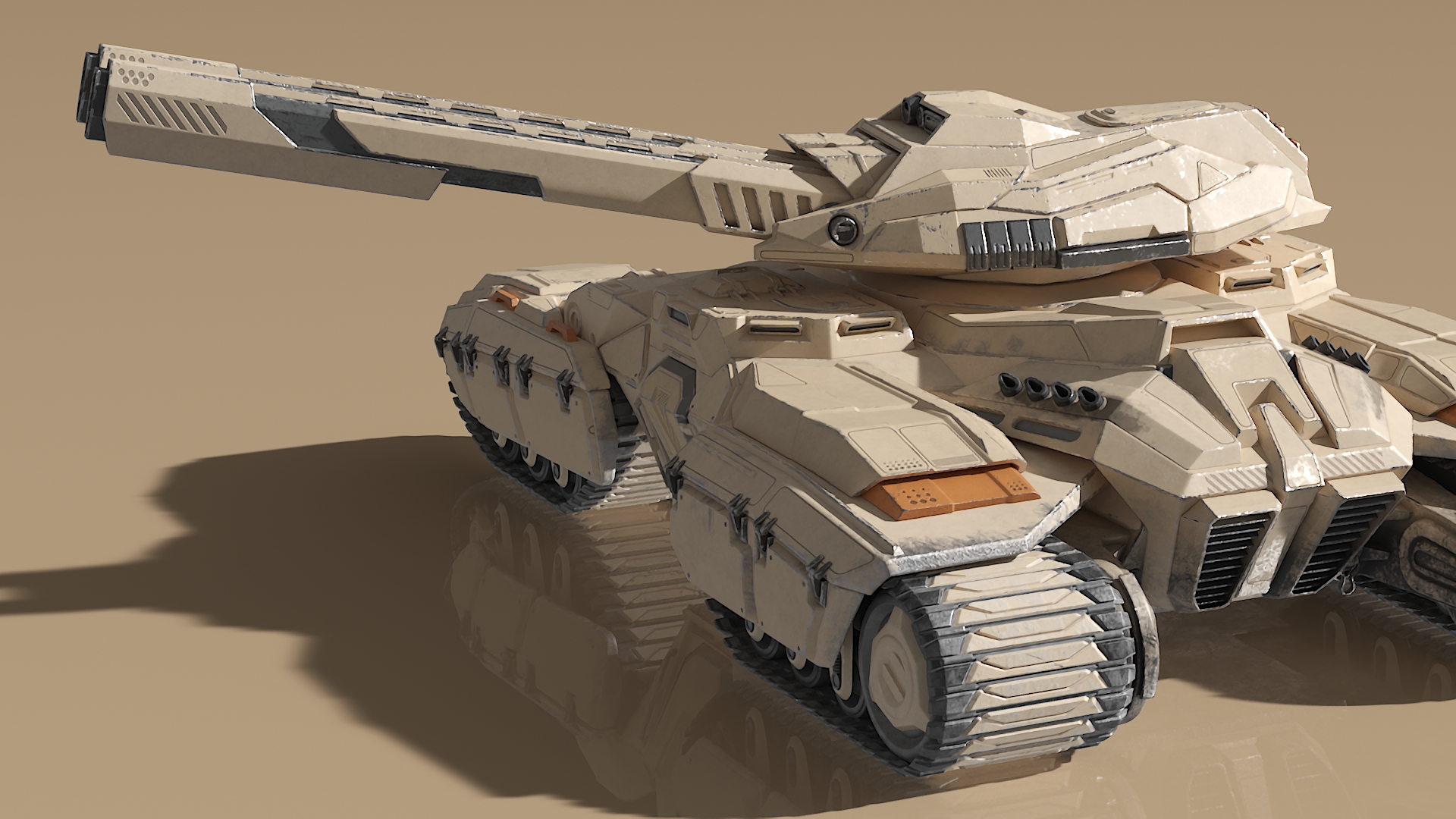 3D Sci Fi Artillery Battle Tank Sand Color Rigged