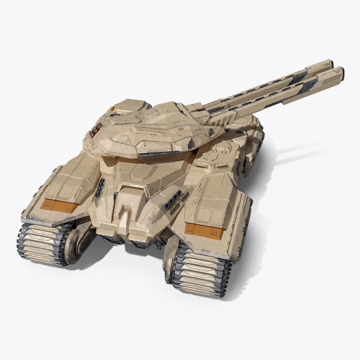 3D Sci Fi Artillery Battle Tank Sand Color Rigged