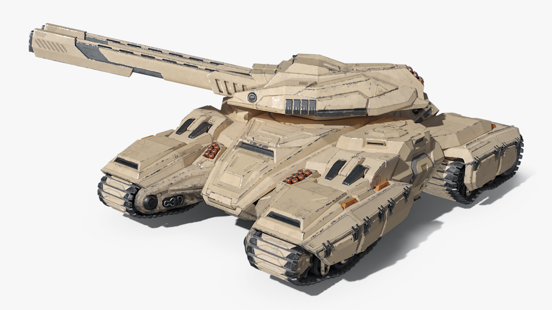 3D Sci Fi Artillery Battle Tank Sand Color Rigged