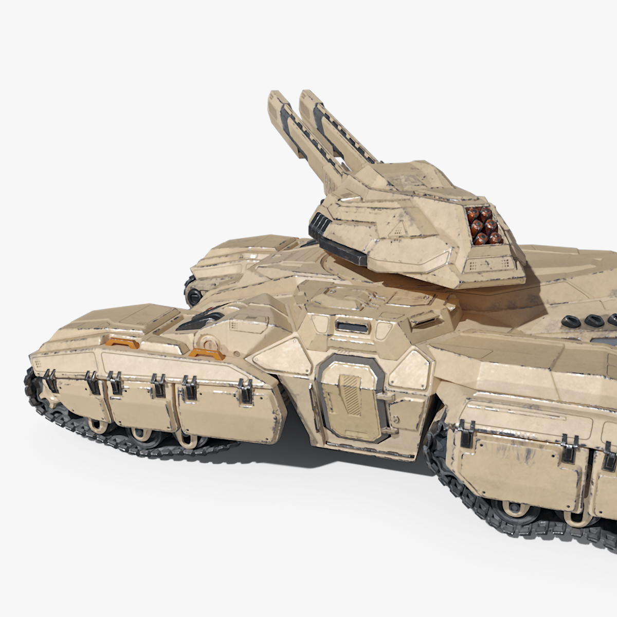 3D Sci Fi Artillery Battle Tank Sand Color Rigged
