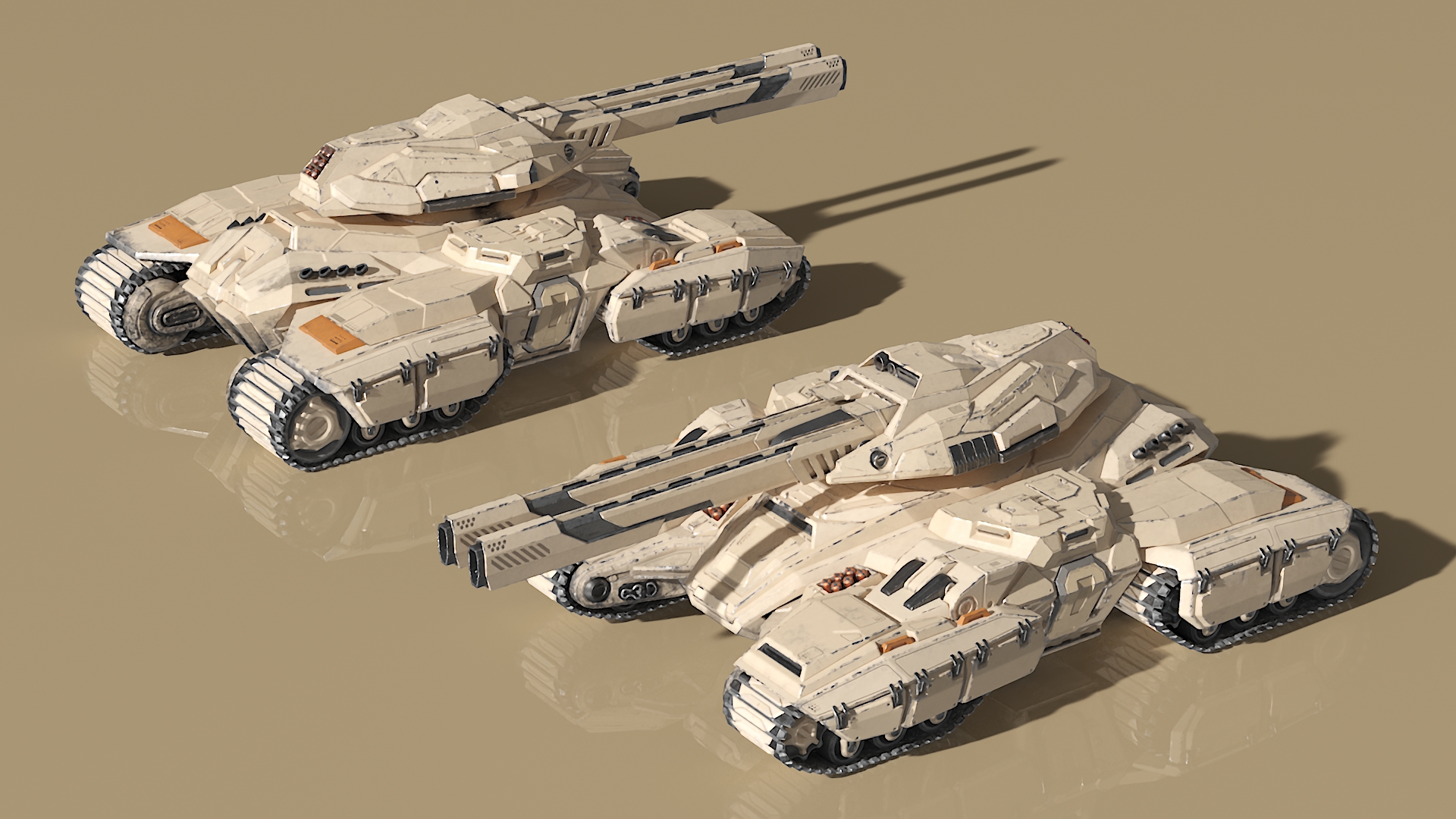 3D Sci Fi Artillery Battle Tank Sand Color Rigged