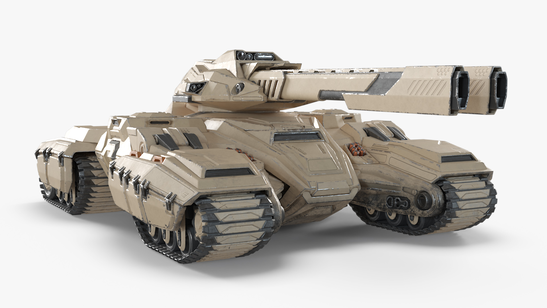 3D Sci Fi Artillery Battle Tank Sand Color Rigged