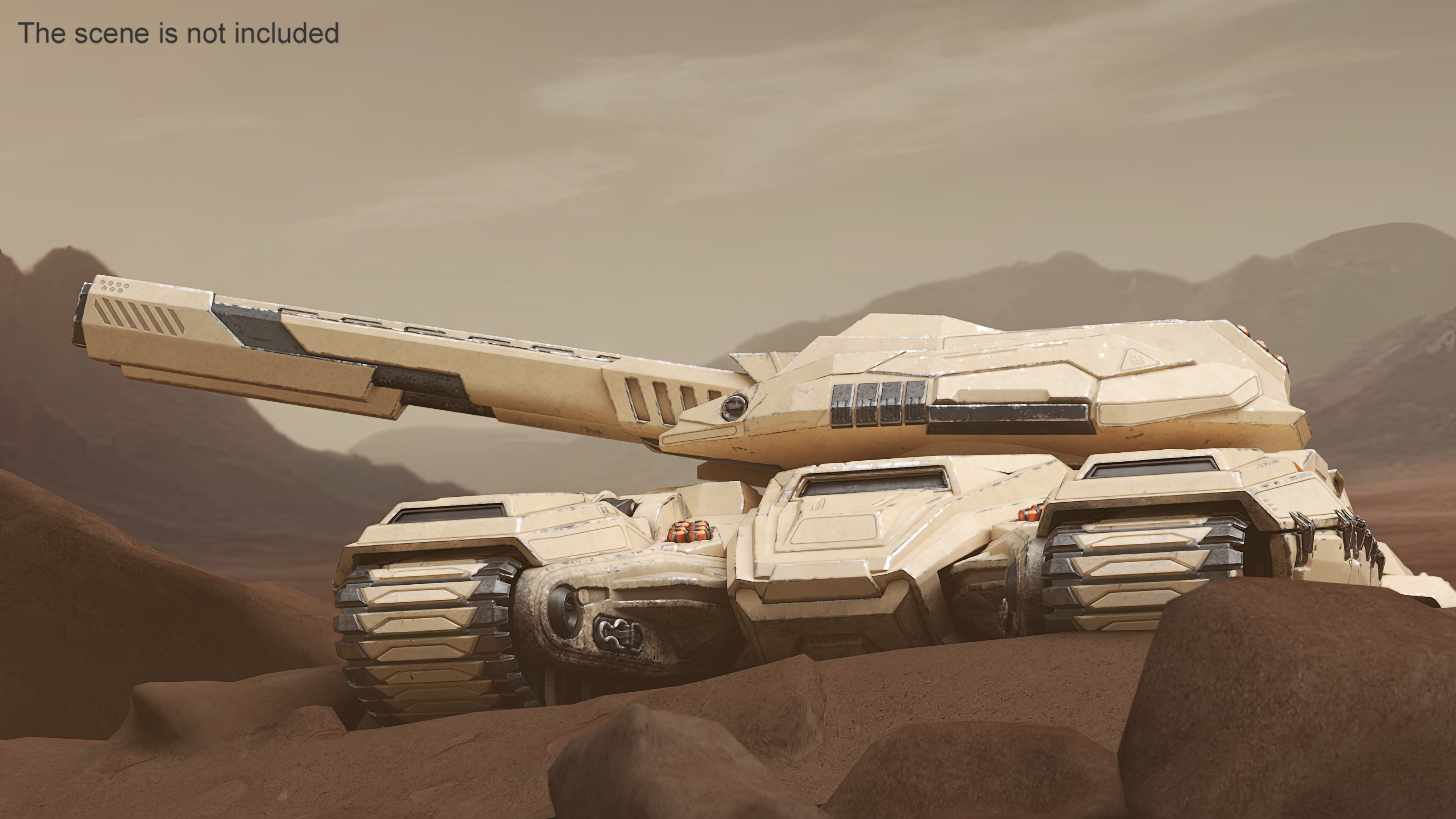 3D Sci Fi Artillery Battle Tank Sand Color Rigged