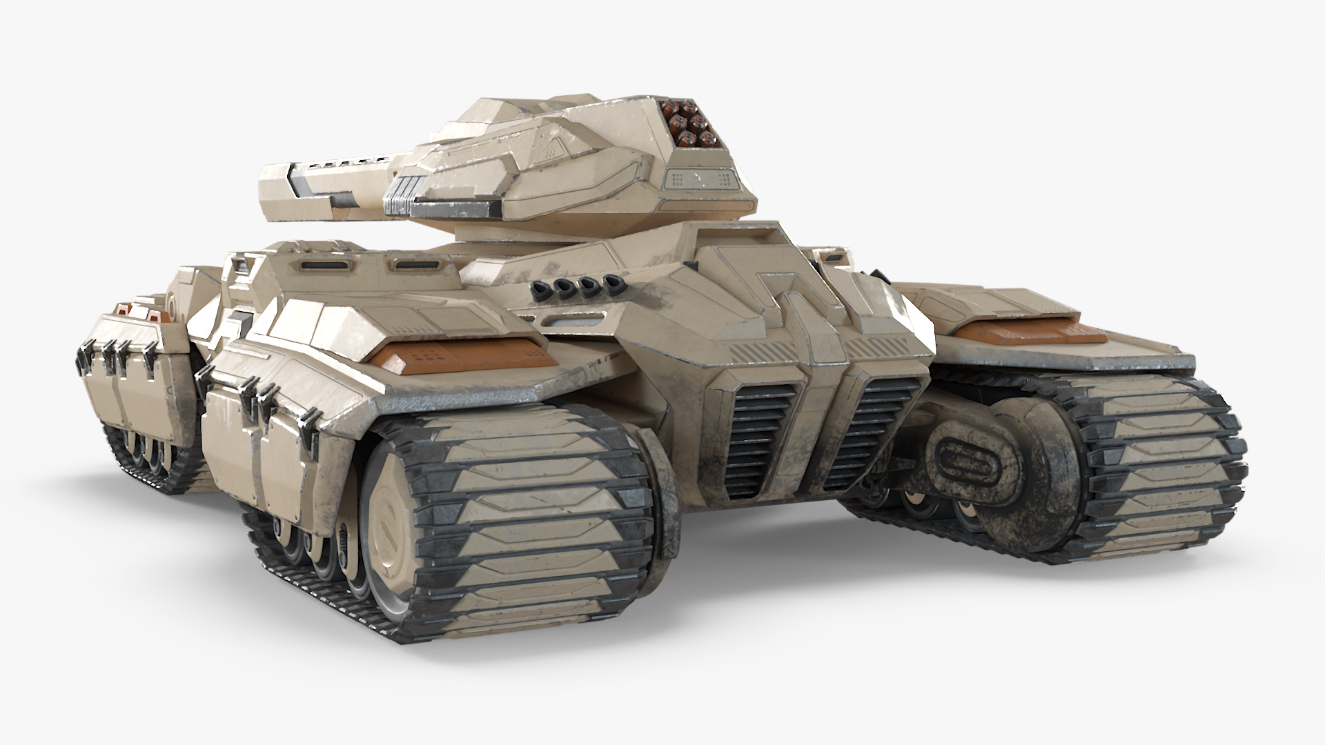 3D Sci Fi Artillery Battle Tank Sand Color Rigged