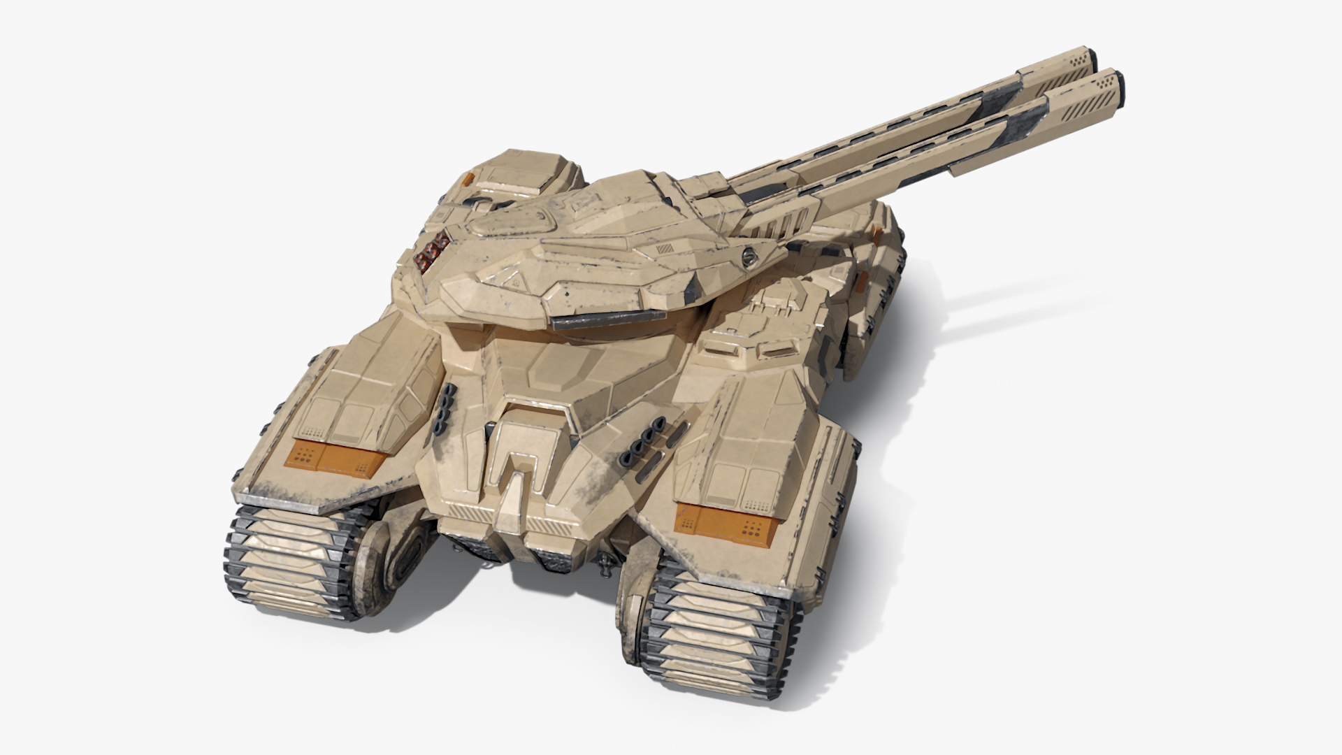 3D Sci Fi Artillery Battle Tank Sand Color Rigged