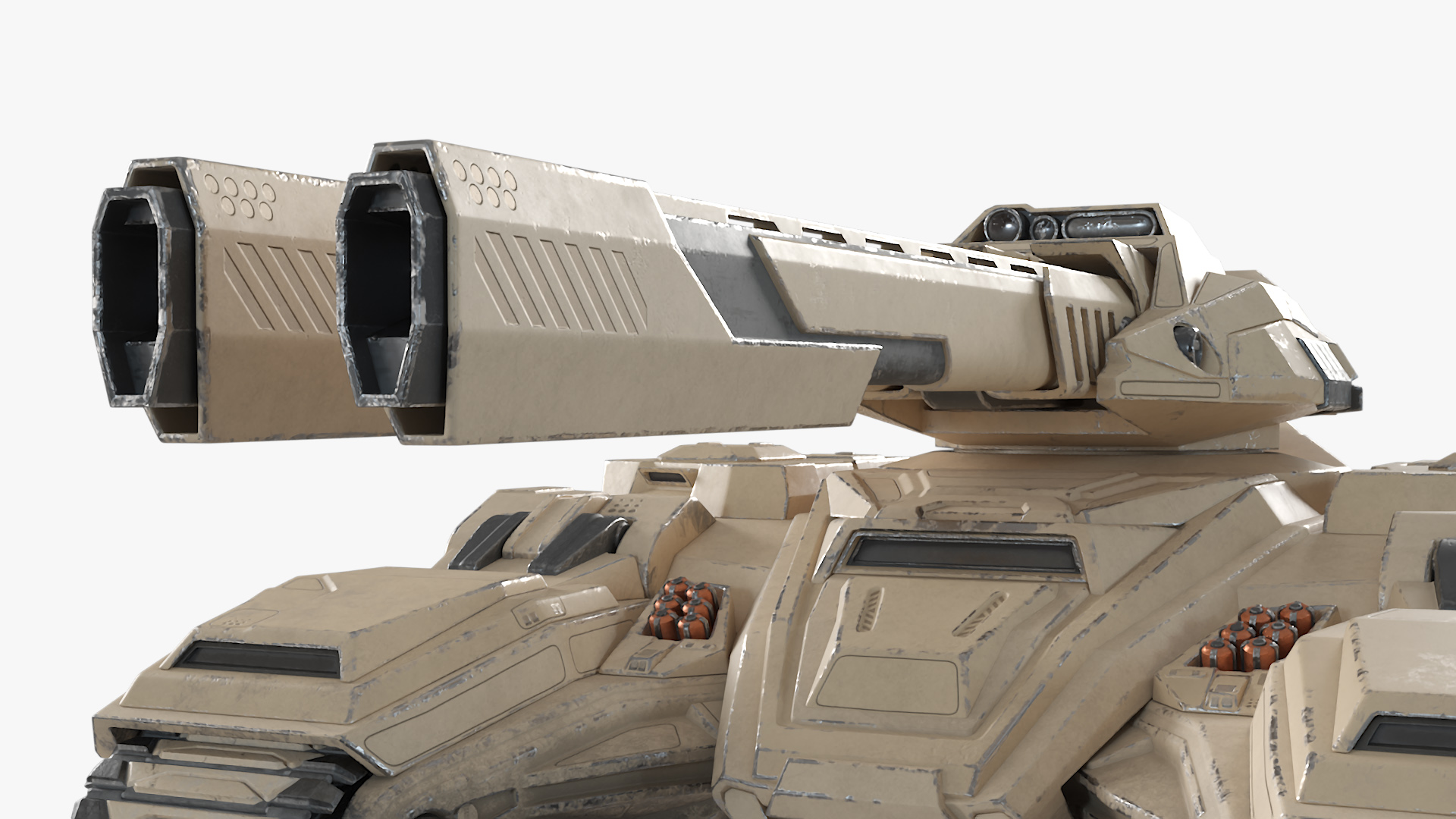 3D Sci Fi Artillery Battle Tank Sand Color Rigged