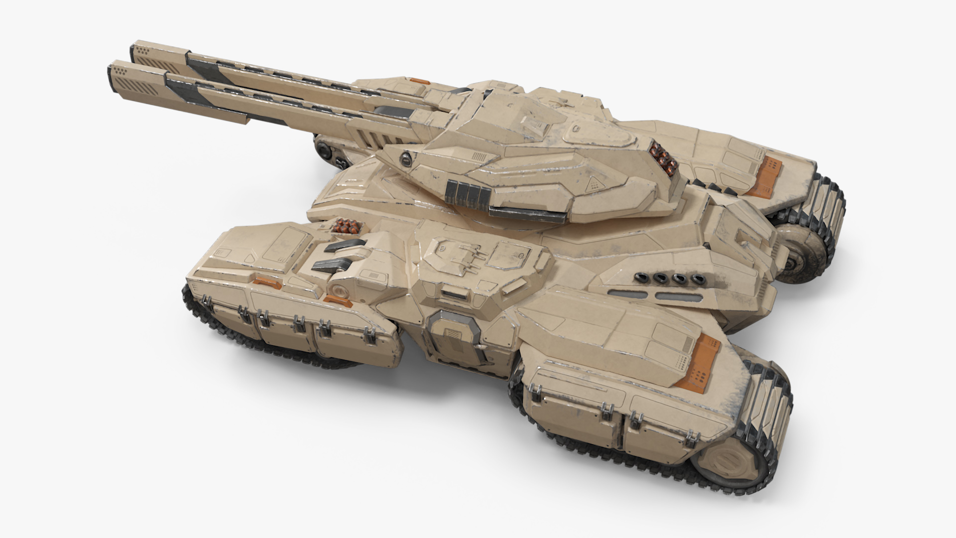 3D Sci Fi Artillery Battle Tank Sand Color Rigged