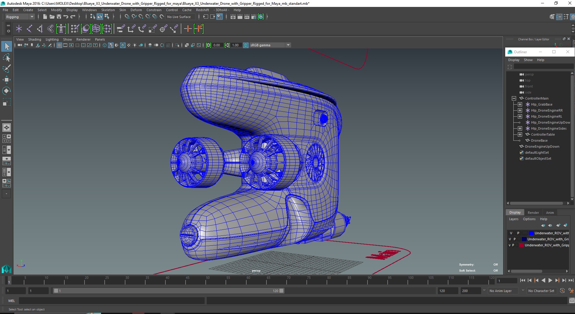 3D model Blueye X3 Underwater Drone with Gripper Rigged for Maya