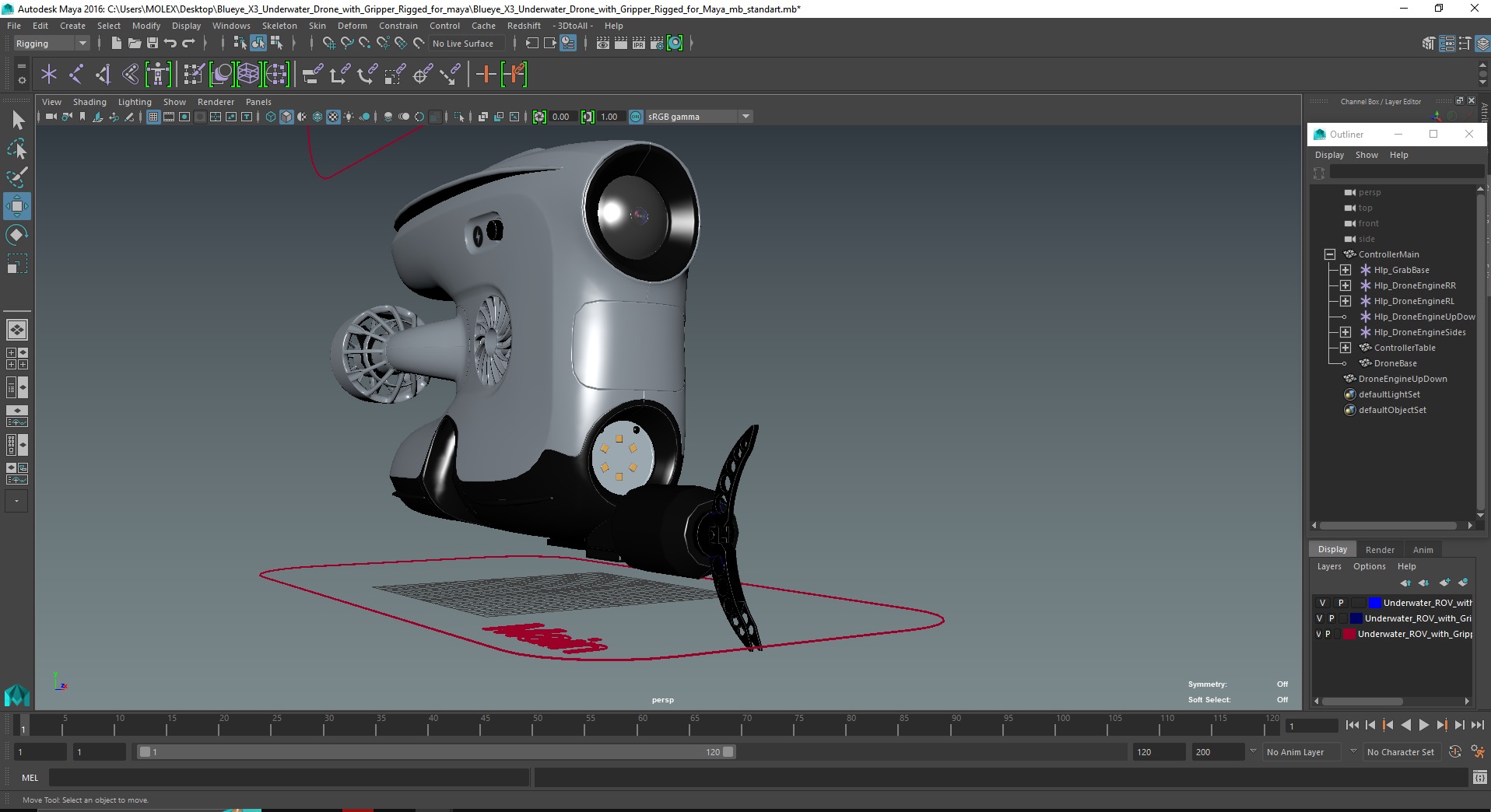 3D model Blueye X3 Underwater Drone with Gripper Rigged for Maya