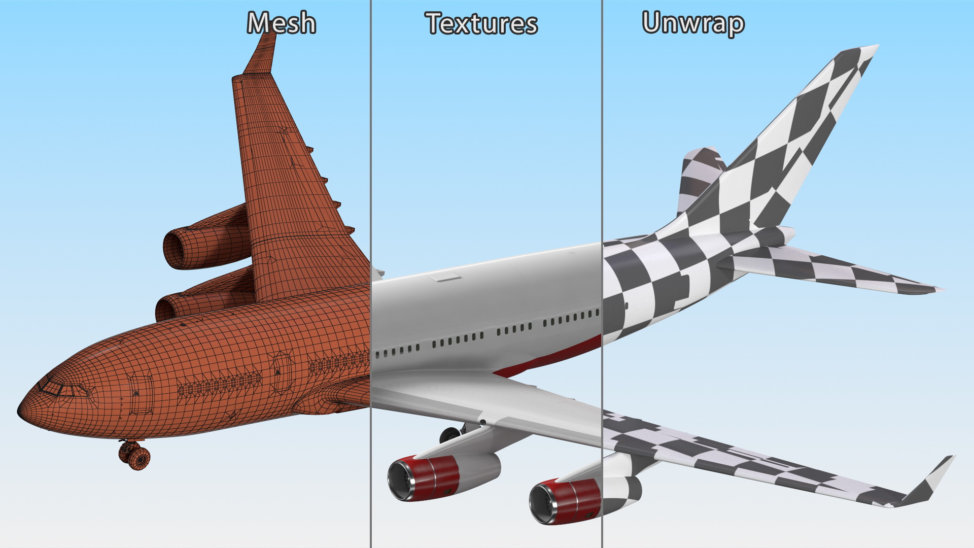 3D model Long Range Aeroplane Red Simple Interior