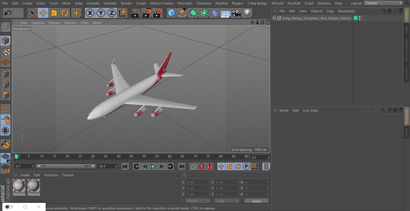 3D model Long Range Aeroplane Red Simple Interior