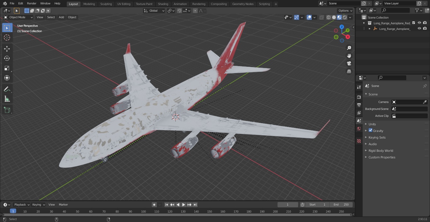 3D model Long Range Aeroplane Red Simple Interior