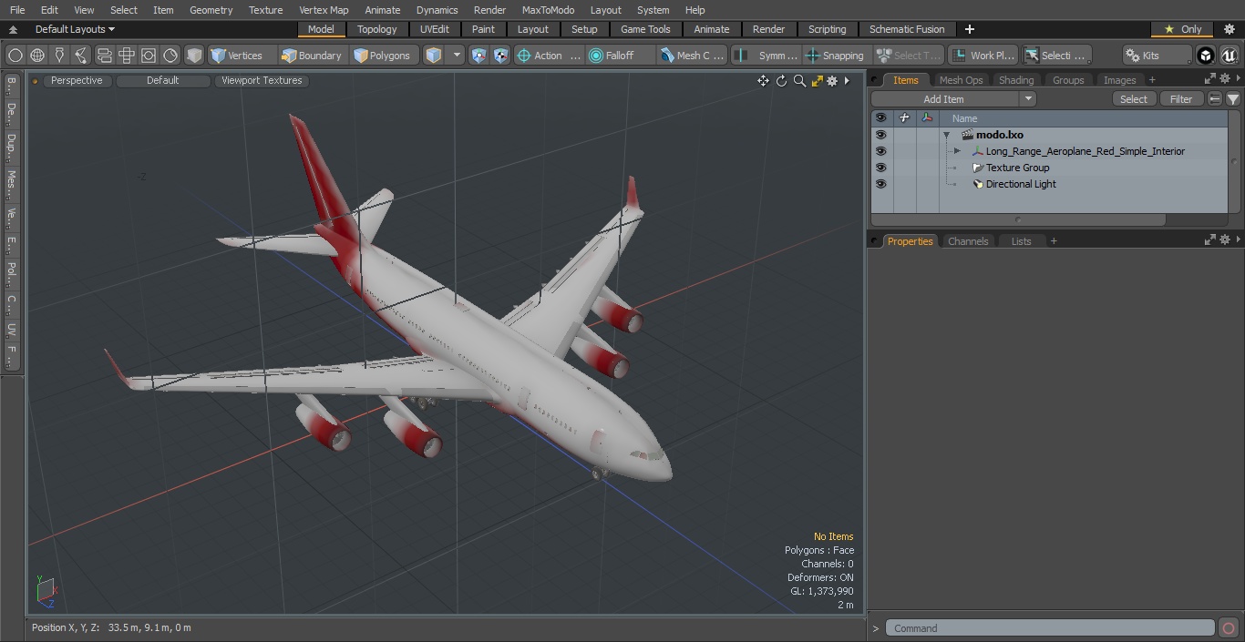 3D model Long Range Aeroplane Red Simple Interior