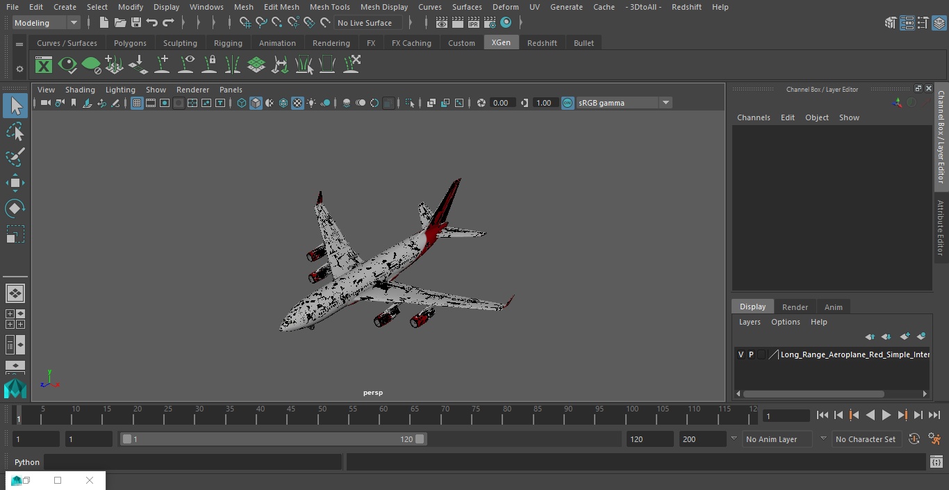 3D model Long Range Aeroplane Red Simple Interior