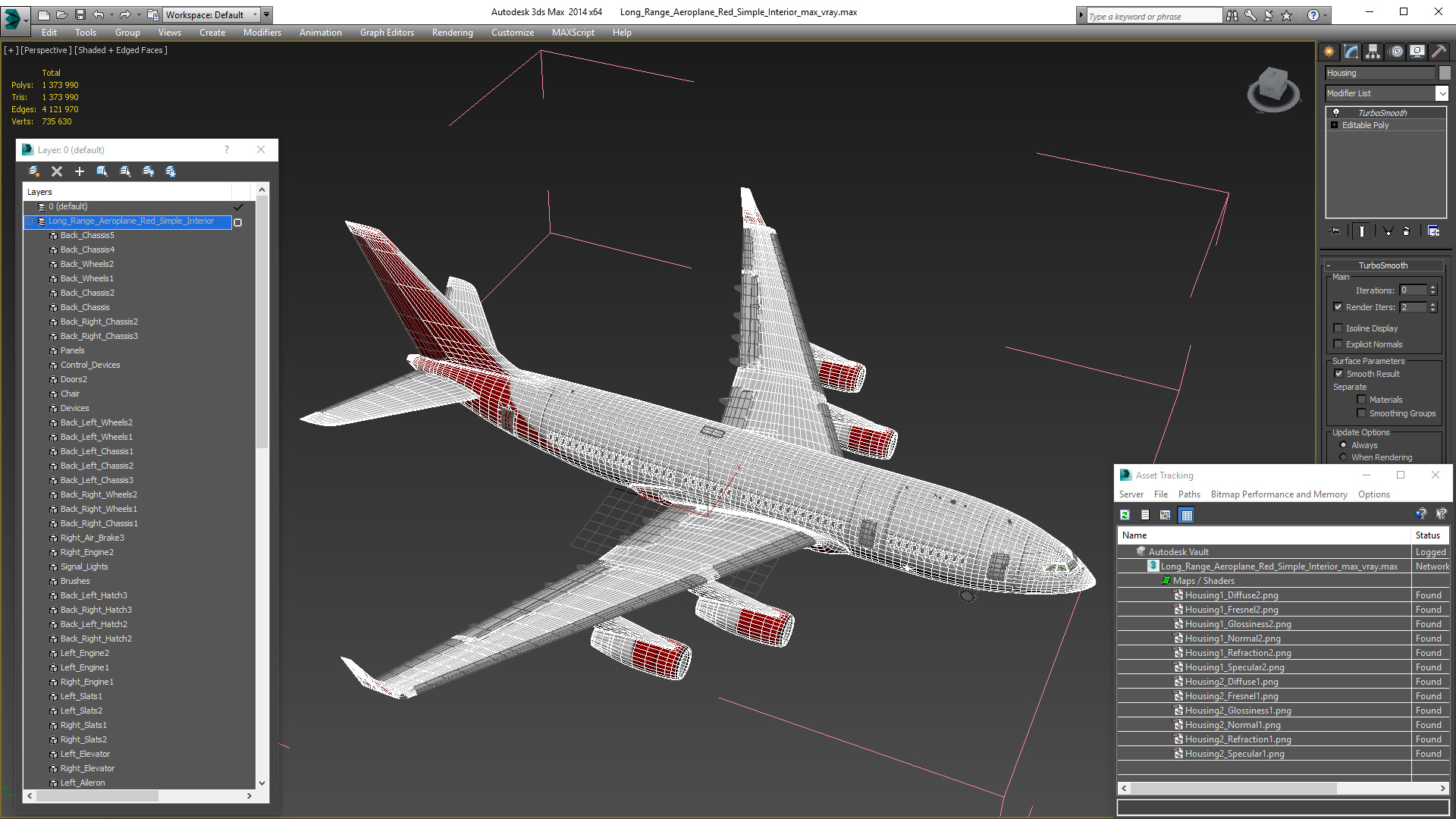 3D model Long Range Aeroplane Red Simple Interior