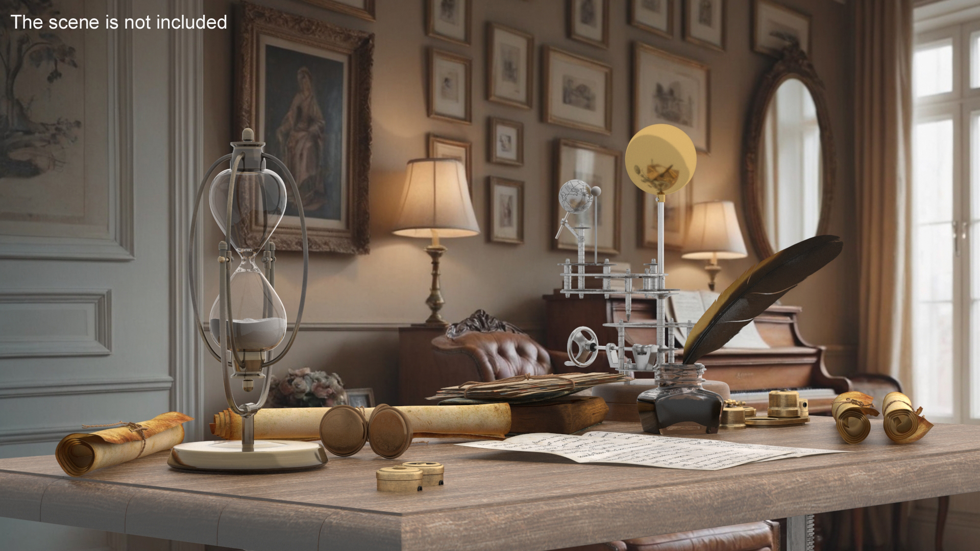 Vintage Desk with Old Stuff and Stool 3D