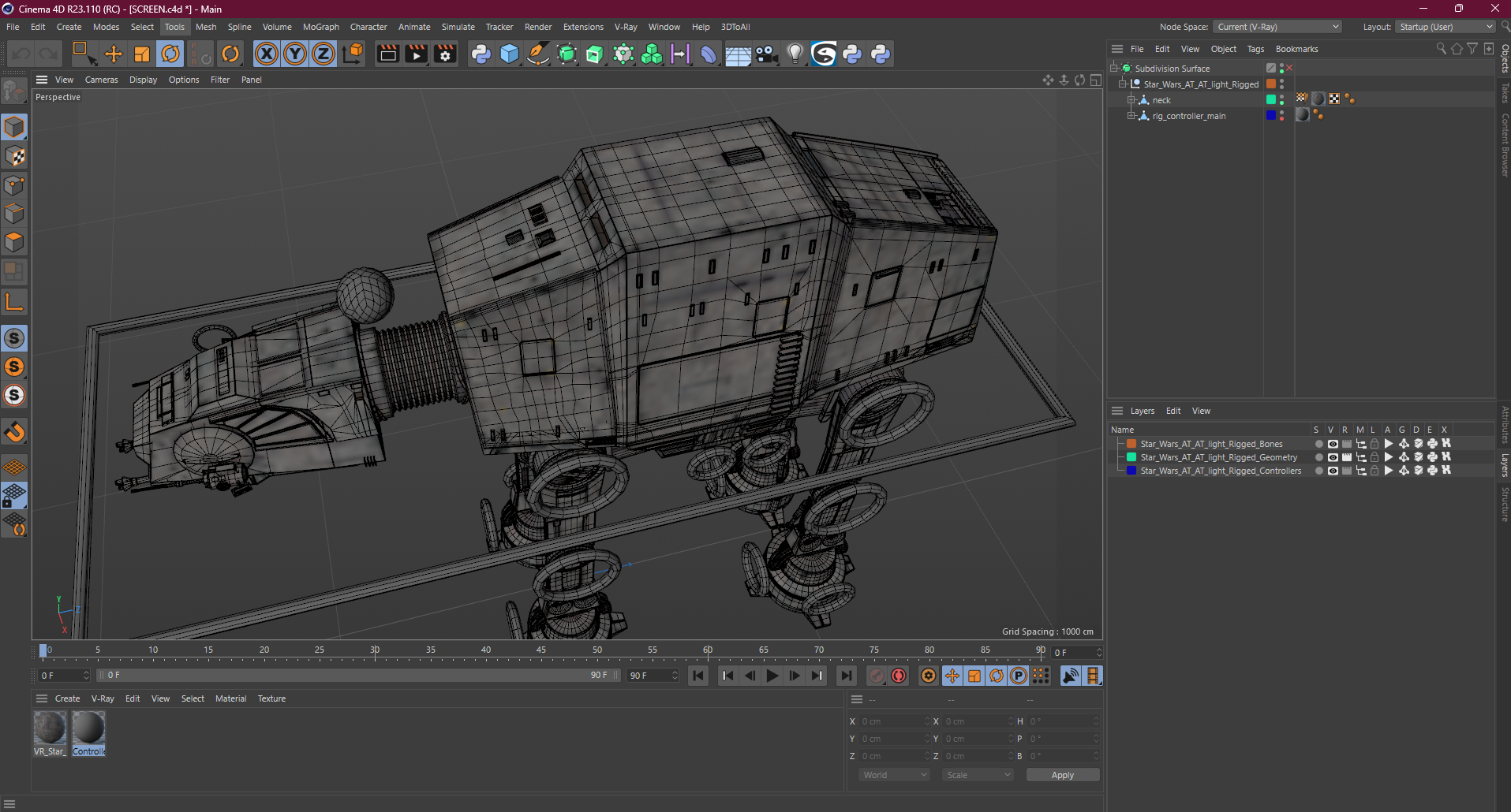 3D Star Wars AT AT Dark Rigged for Cinema 4D